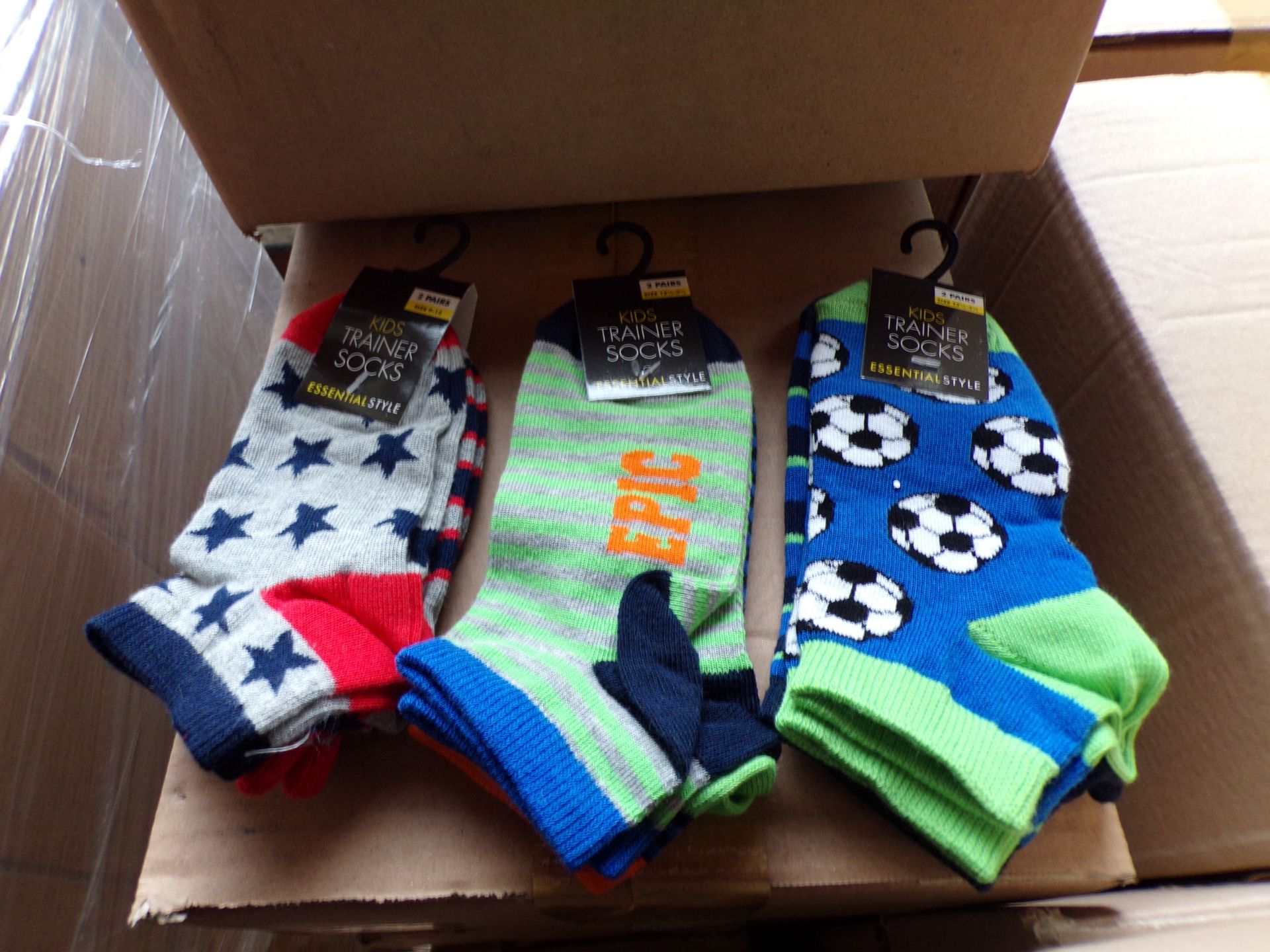 144 x Packs of 2 New Kids Trainer Socks in Assorted Styles & Sizes. - Image 2 of 2