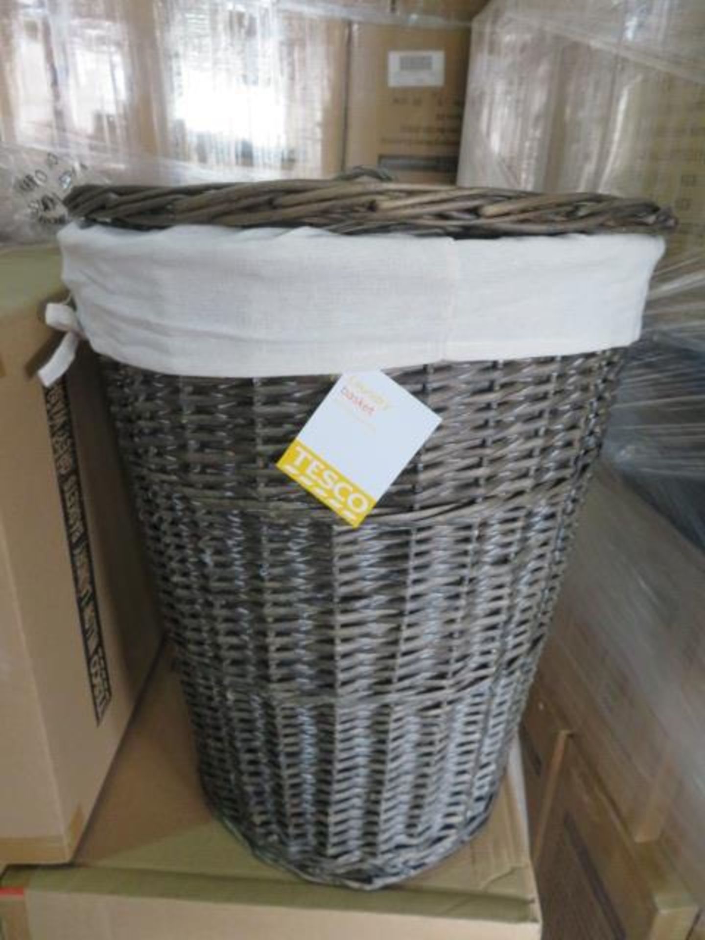 12 x Brand New & Boxed Tesco Wicker Grey Wash Laundry Baskets - Image 2 of 4