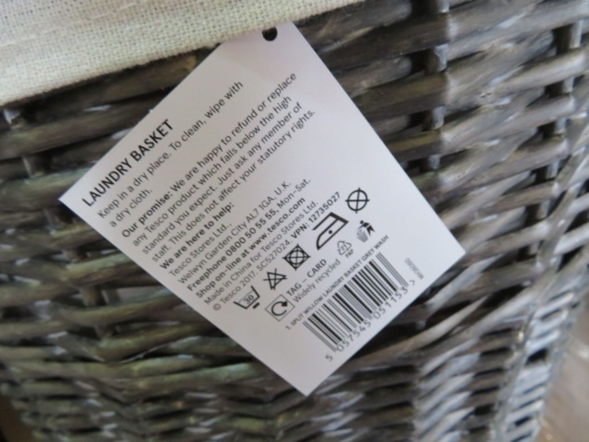 12 x Brand New & Boxed Tesco Wicker Grey Wash Laundry Baskets - Image 4 of 4