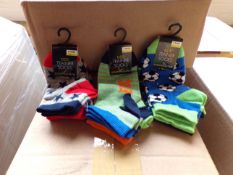 144 x Packs of 2 New Kids Trainer Socks in Assorted Styles & Sizes.