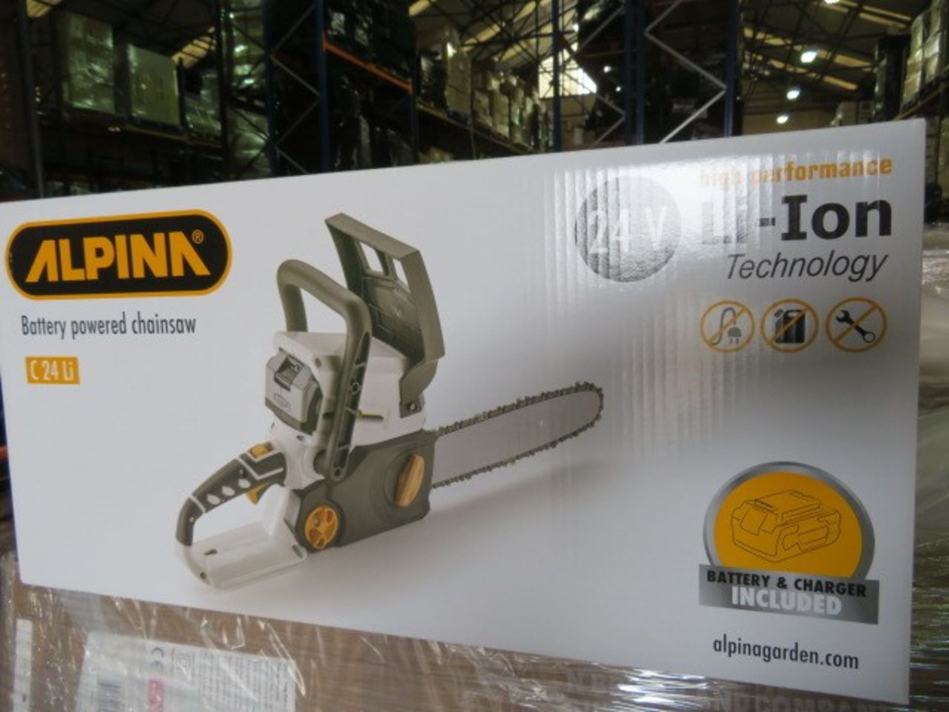 1 x Brand New Boxed Alpina C24LI 24V Li-ion Battery Powered Chainsaw With 4Ah Battery. RRP £199.00.