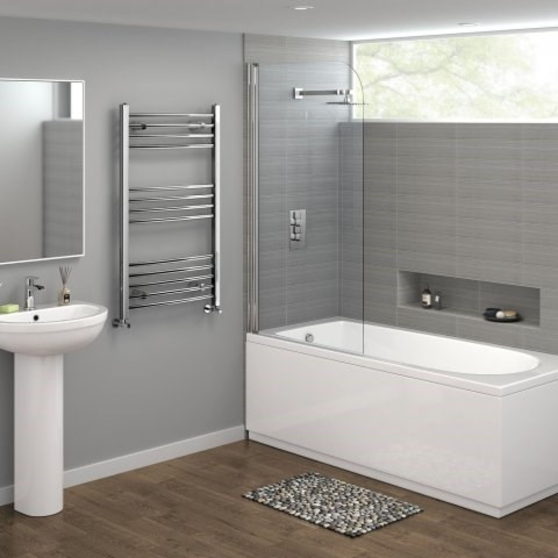 BRAND NEW BOXED 1200x600mm - 20mm Tubes - RRP £219.99.Chrome Curved Rail Ladder Towel Radiator.Our - Image 2 of 2