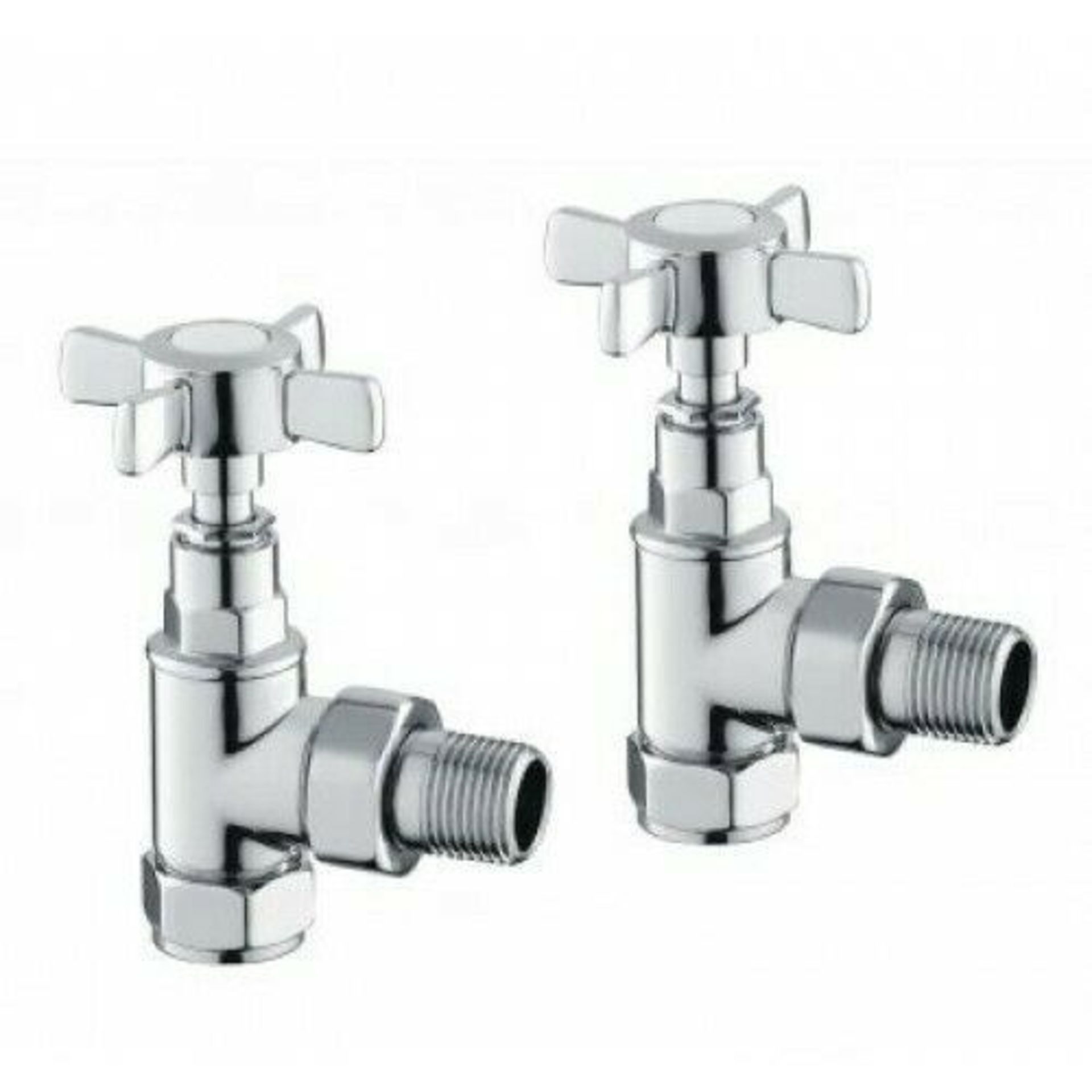 BRAND NEW BOXED Traditional Angled Heated Towel Rail Radiator Valves Cross Head Pair 15mm Manual.