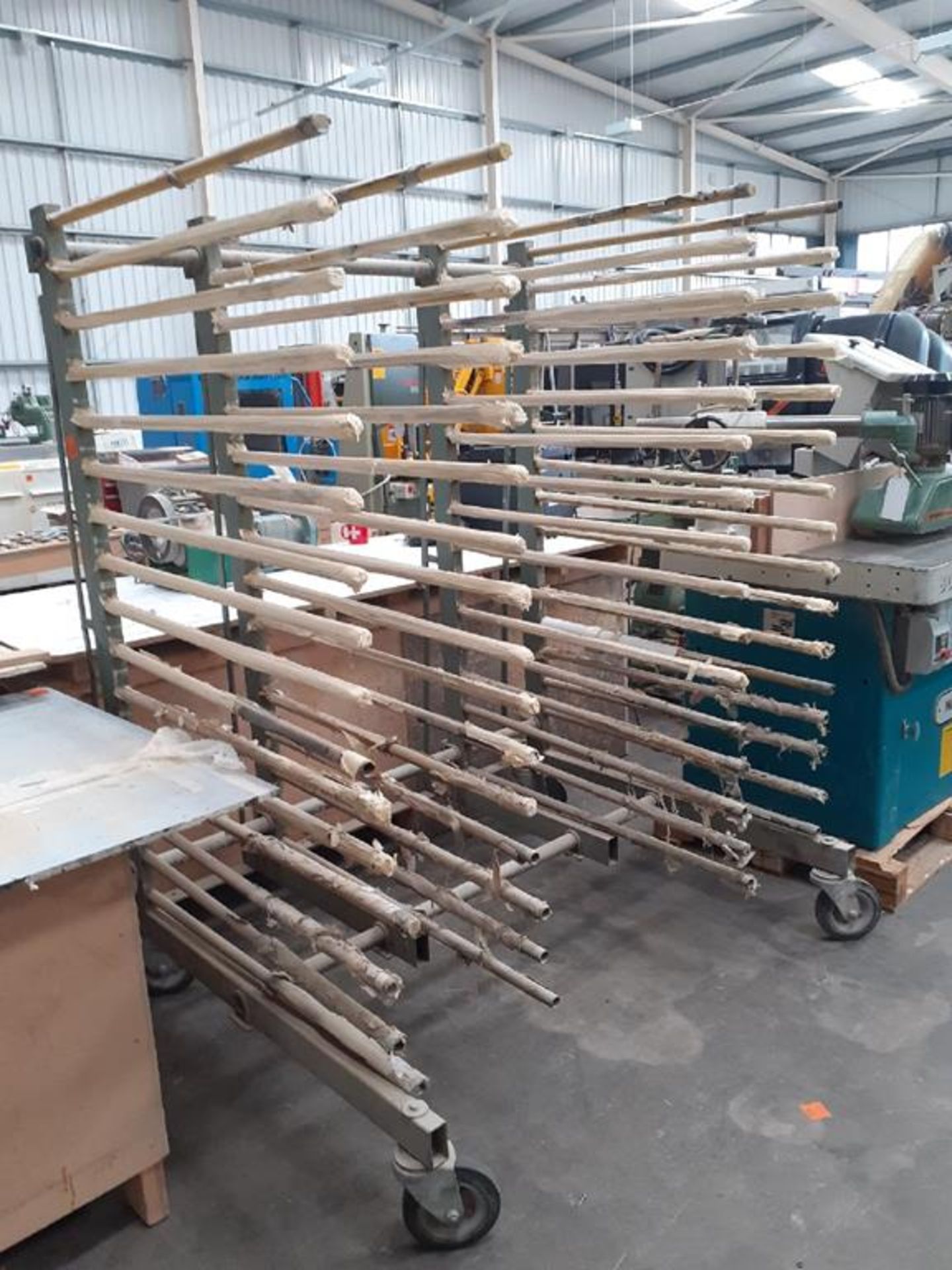 2 x Wooden Workbenches and Single Sided Cantilever Rack on Caistors