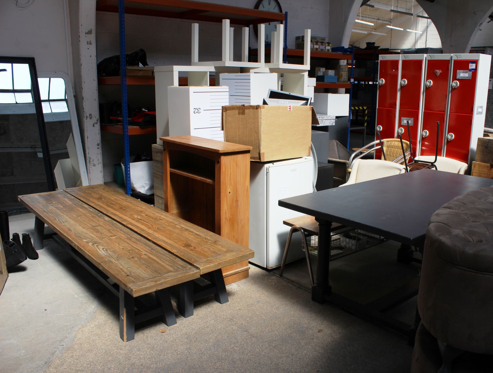 Quantity of display items, including; Wooden Blocks, Chairs, 4 3-person Lockers, Low Level Tables