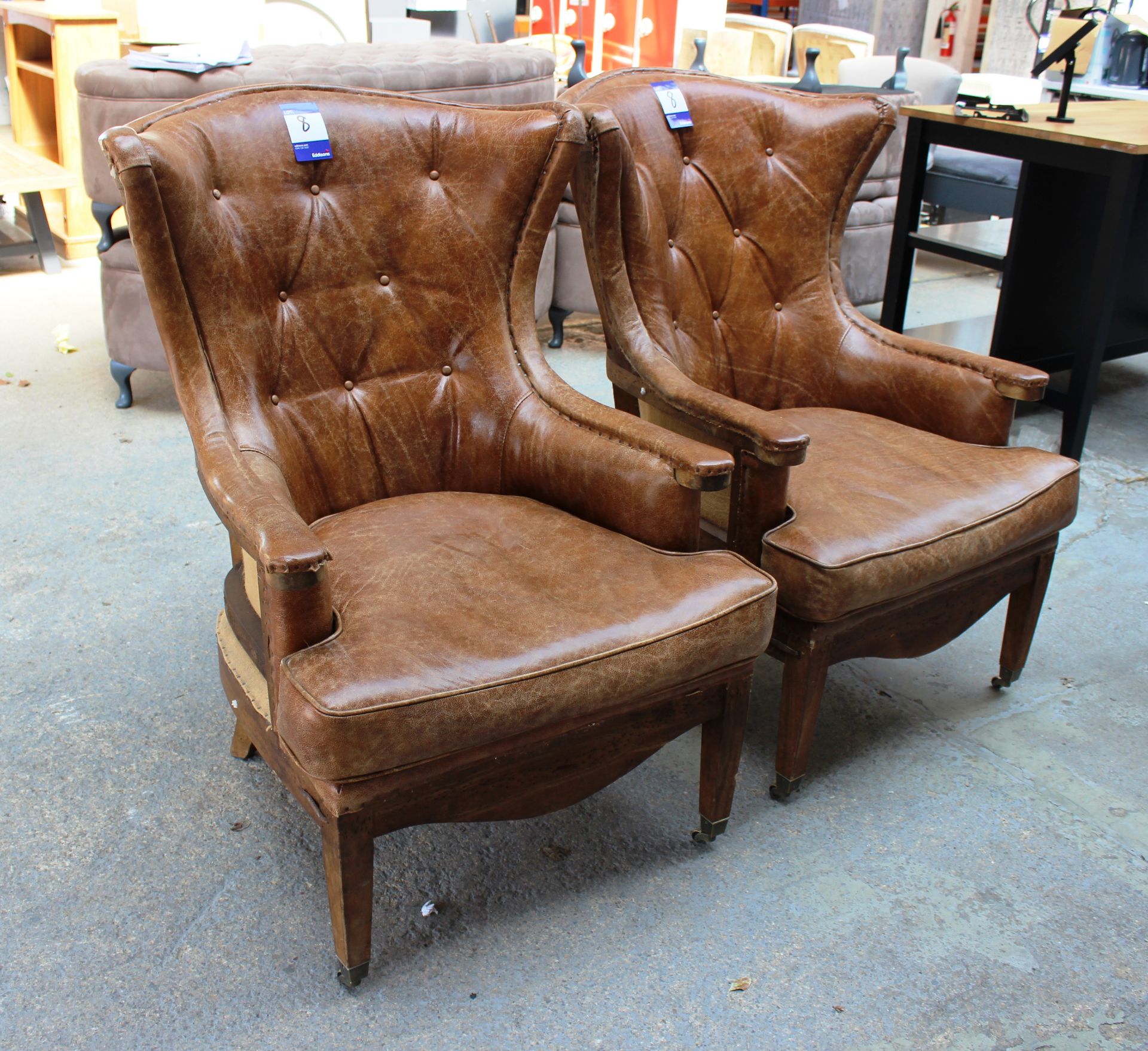 Pair of Artsome Coach House Collection, antique effect Leather Upholstered Armchairs