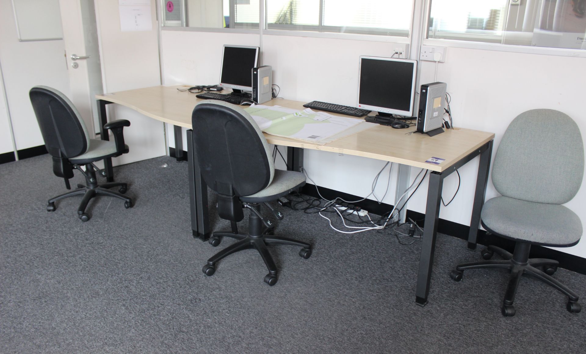2 light oak effect Workstations, Office Chairs and Iiyama Monitors