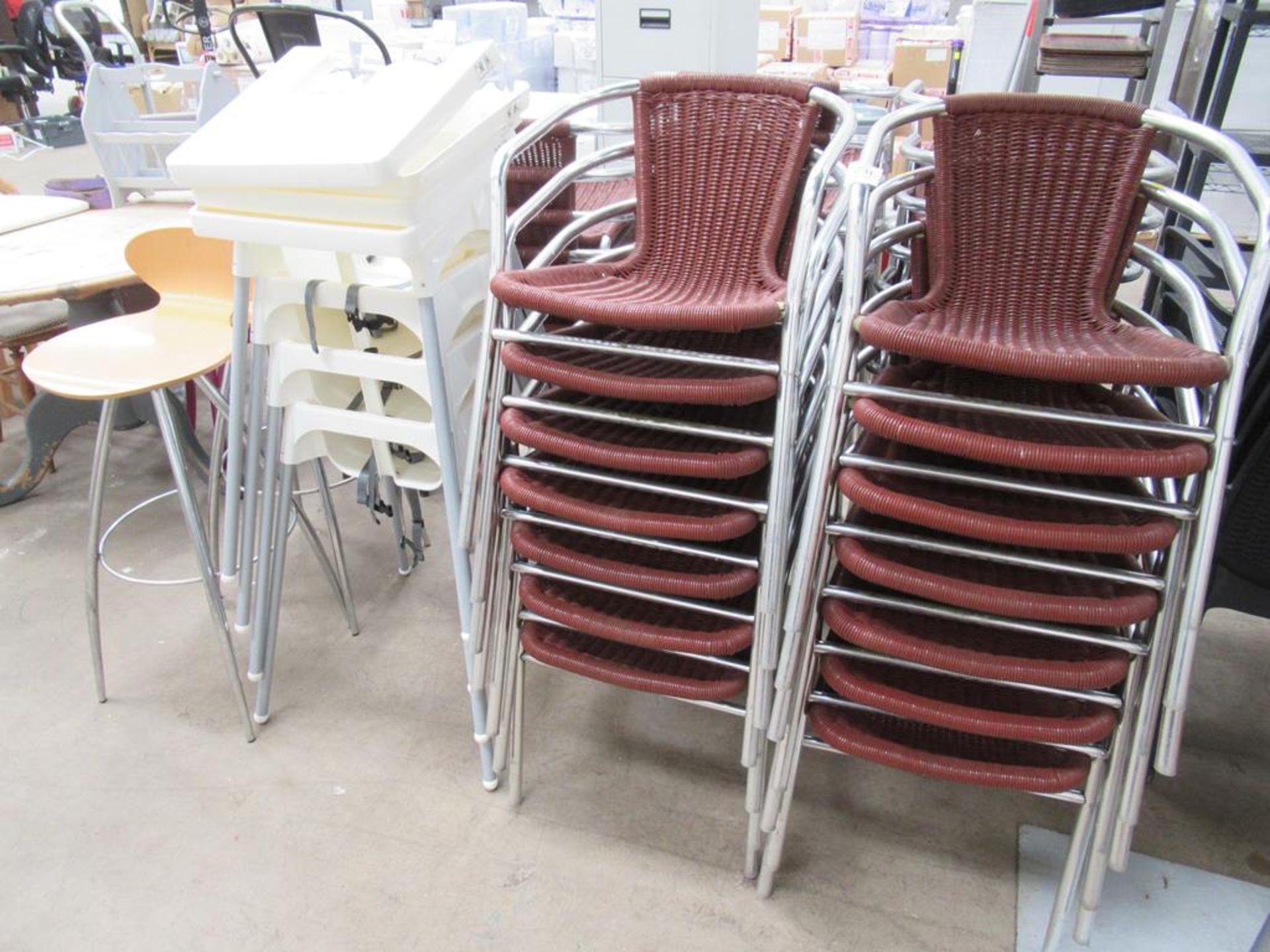 34 x Matching Stackable Chairs, 4 x High Chairs and other various Café Chairs