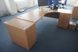 Oak Effect Radius Desk with 2 Desktop Pedestals 1800 x 1200