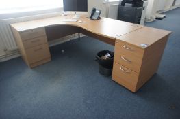 Oak Effect Radius Desk with 2 Desktop Pedestals 1800 x 1200