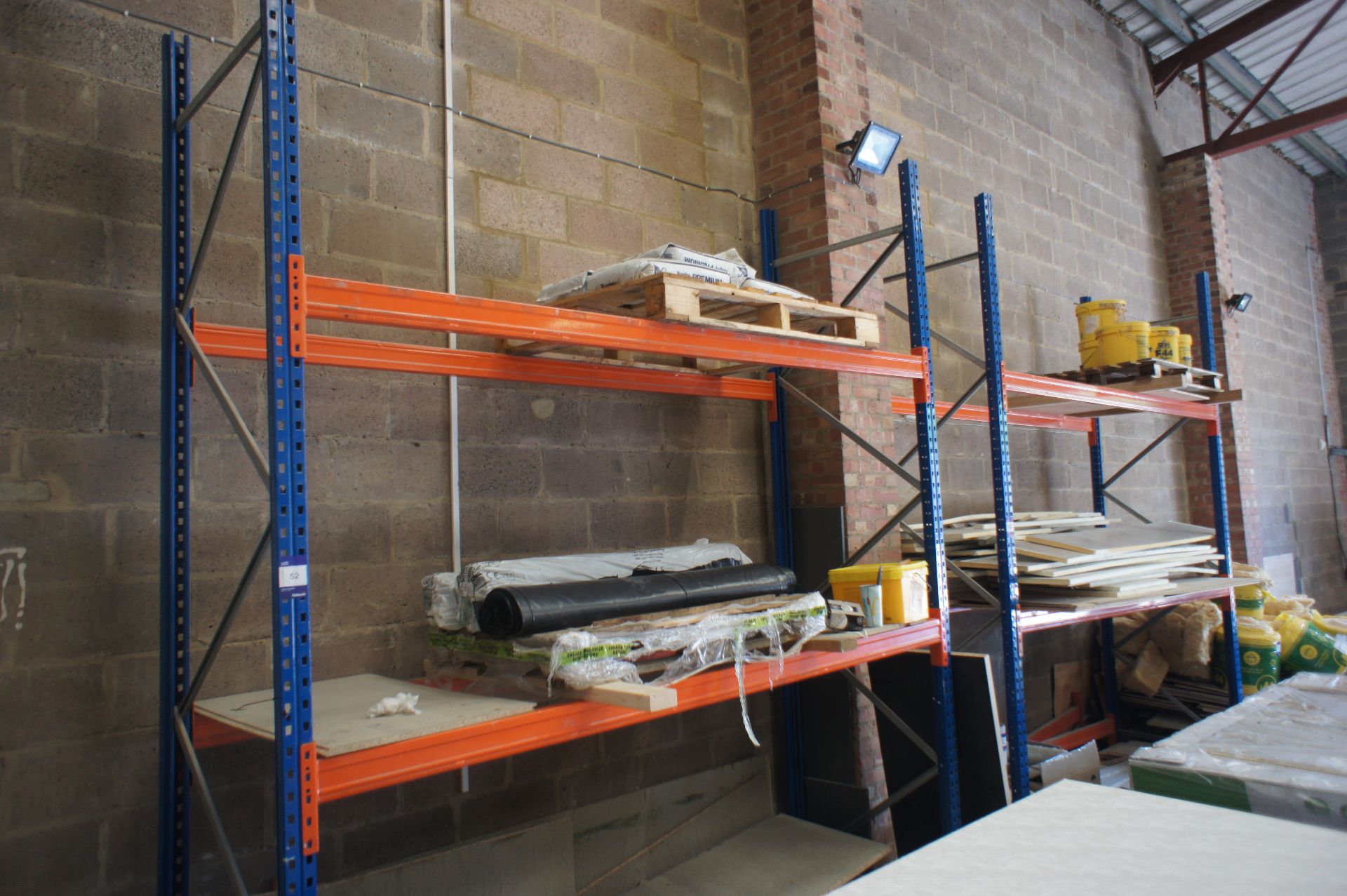 2 Bays Pallet Racking 4 Uprights 3.5m, 10 Crossbeams including 4 Bags Cement, 5 Rolls Visqueen, 5