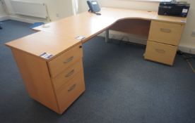 Oak Effect Radius Desk with 2 Desk High Pedestals 1800 x 1200