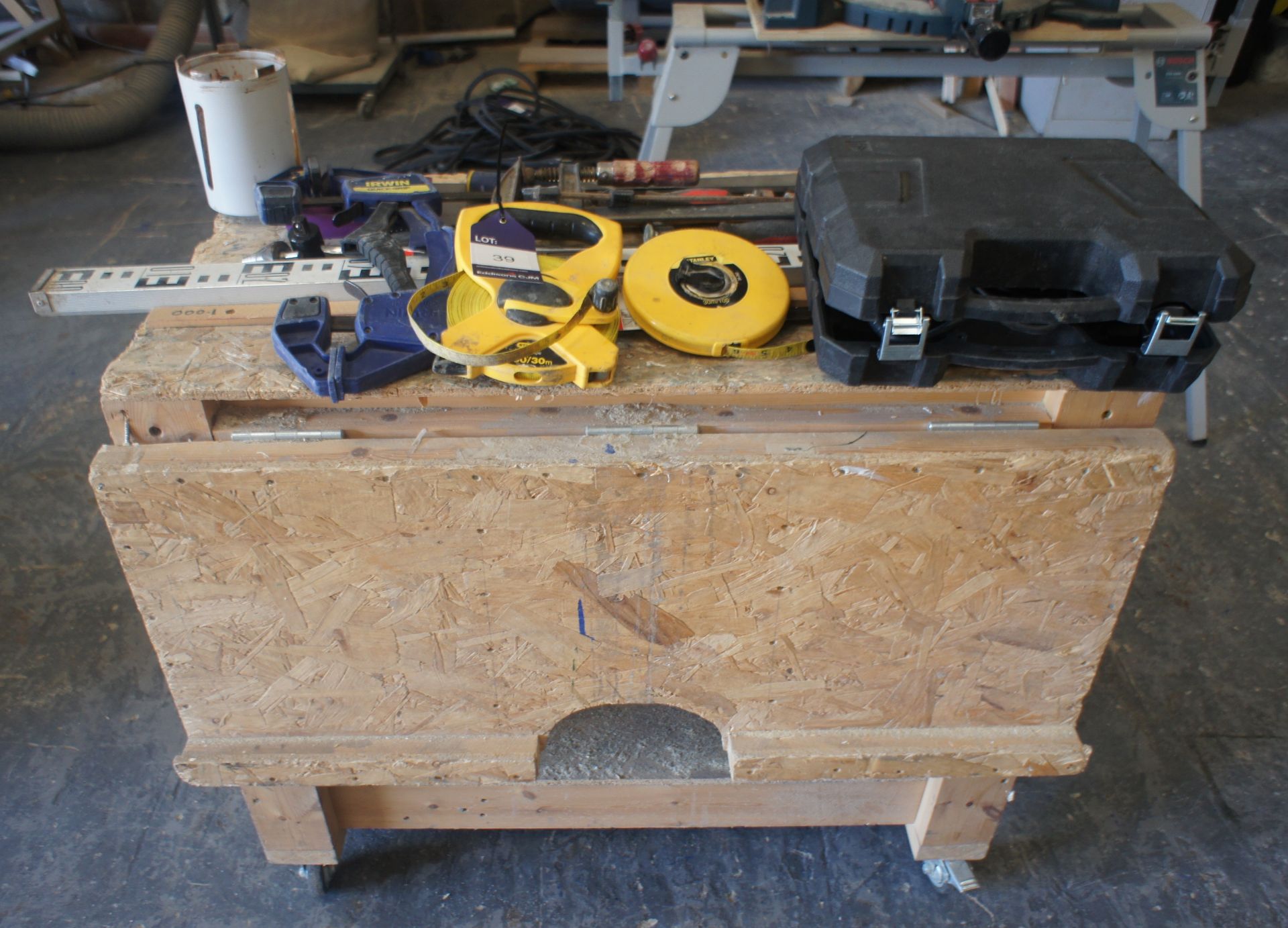 Mobile Workbench with Various Hand Tools, Clamps, Measures etc.