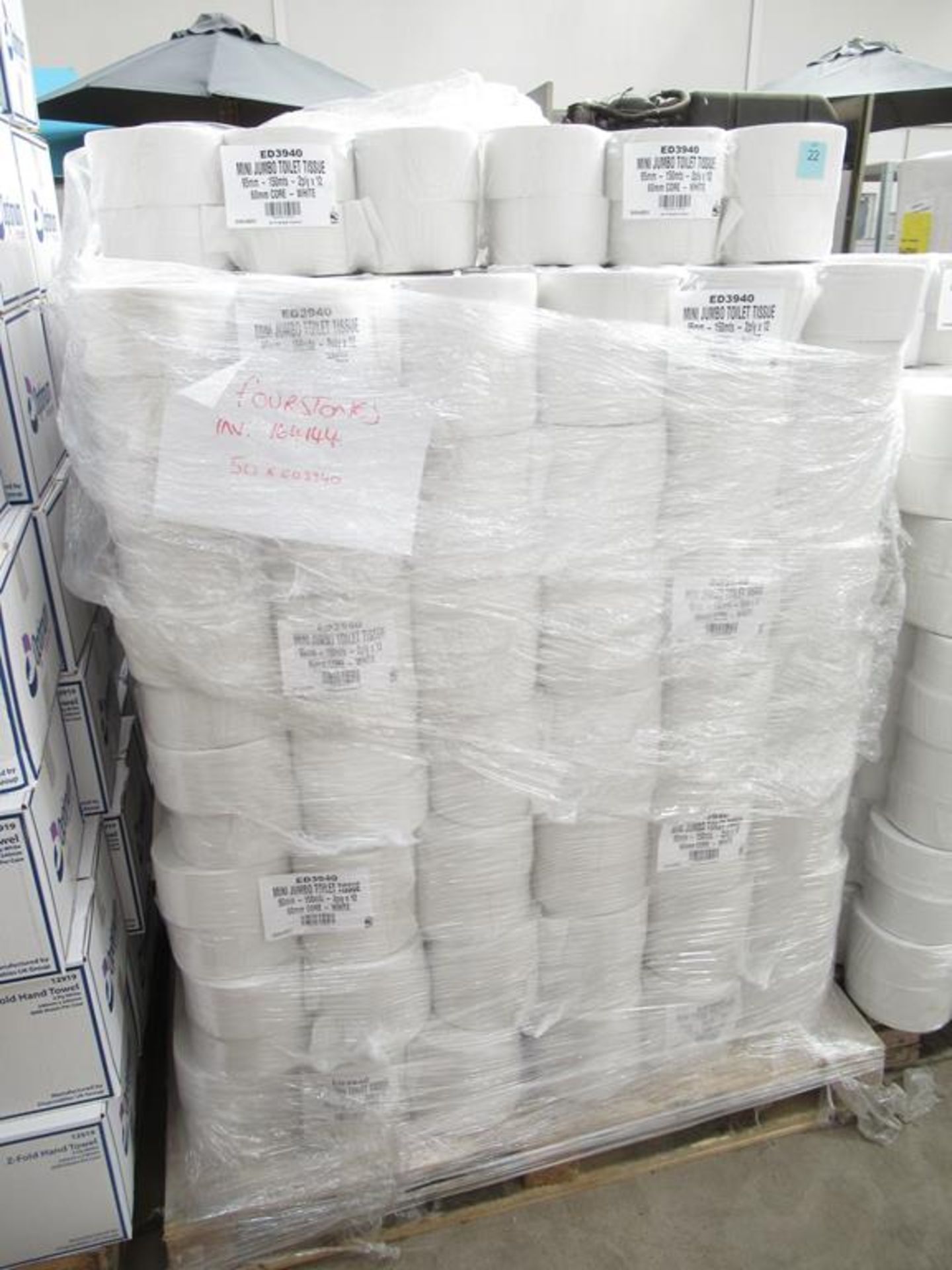 Approx 37 packs of Mini-Jumbo Toilet Tissue 95mm - 150mtrs - 2 ply x 12 60mm core