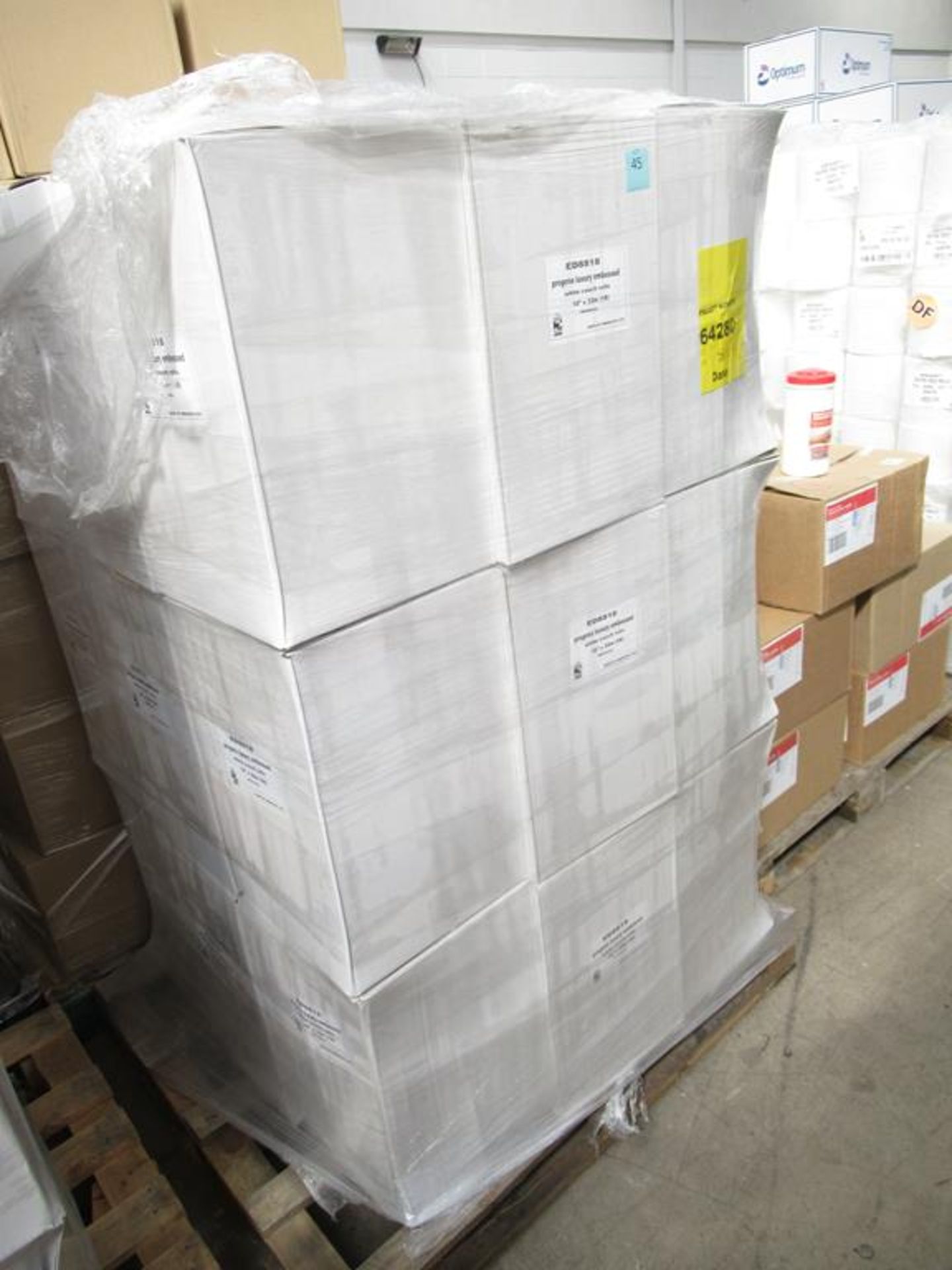 Pallet to contain 27 boxes of Progena Luxury Embossed White Couch Rolls (10" x 32m per roll, 18 roll