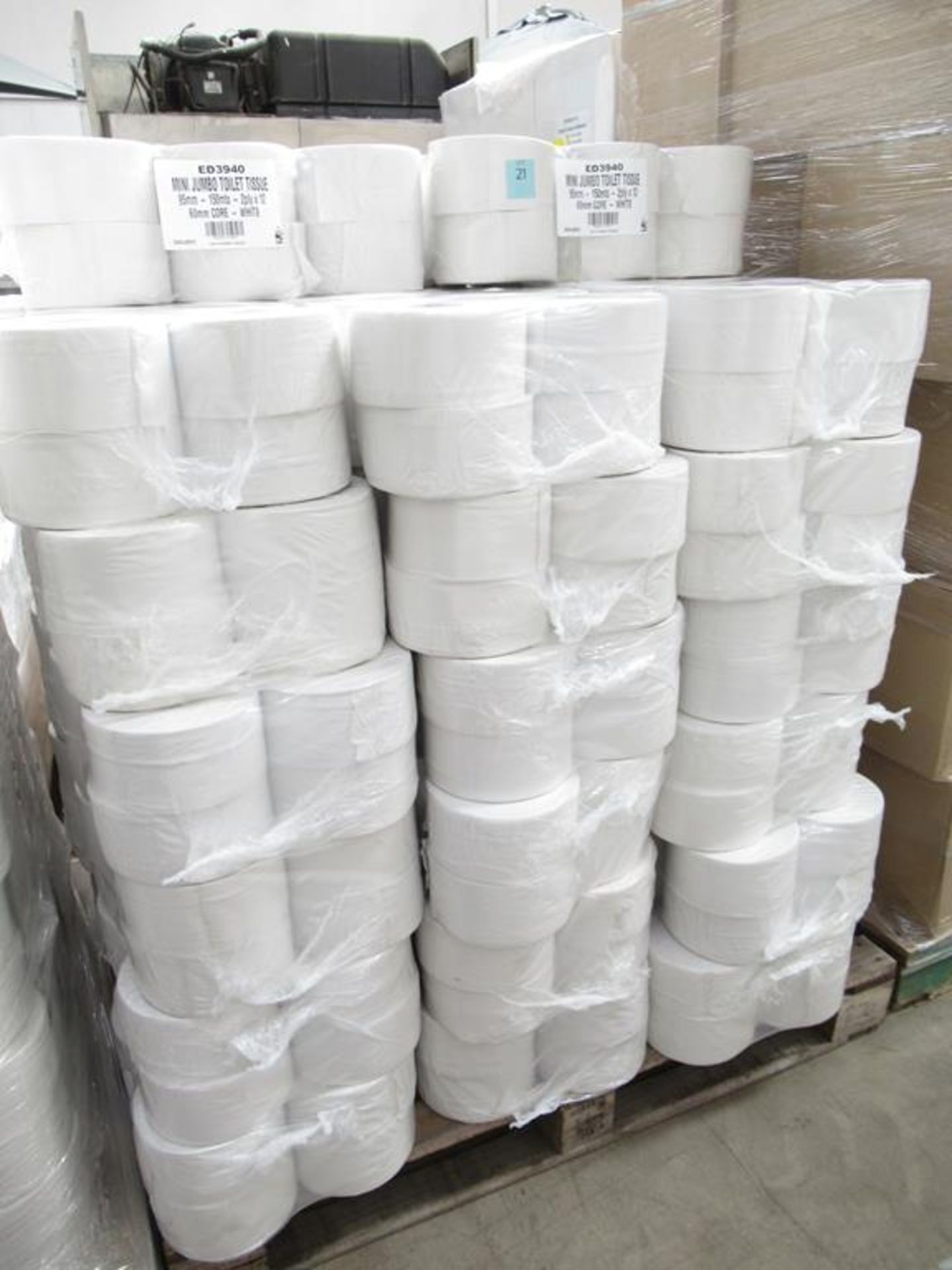 Approx 38 packs of Mini-Jumbo Toilet Tissue 95mm - 150mtrs - 2 ply x 12 60mm core