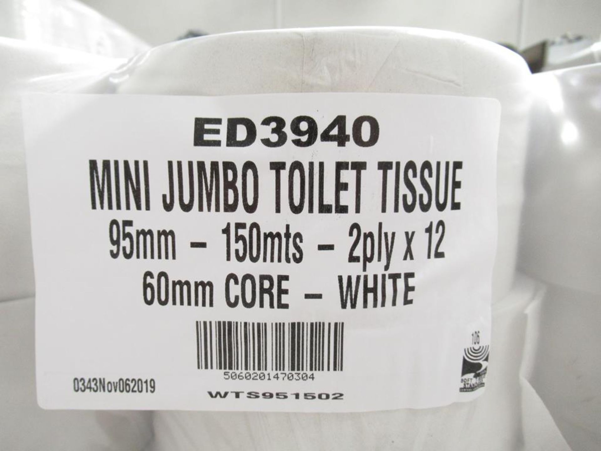 Approx 38 packs of Mini-Jumbo Toilet Tissue 95mm - 150mtrs - 2 ply x 12 60mm core - Image 2 of 2