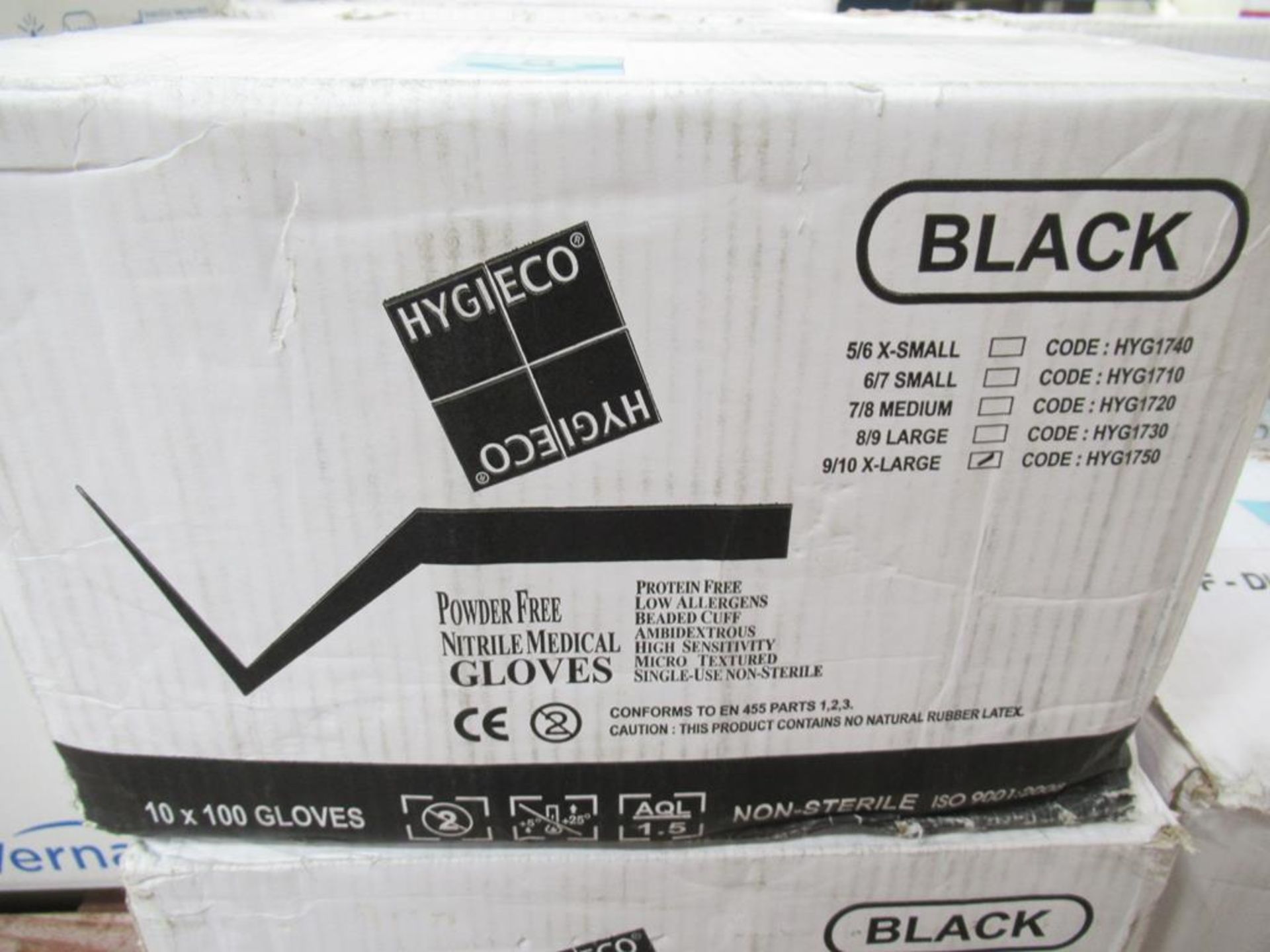 6 x boxes of Hygieco Black Powder Free Nitrile Medical Gloves X Large - Image 2 of 2