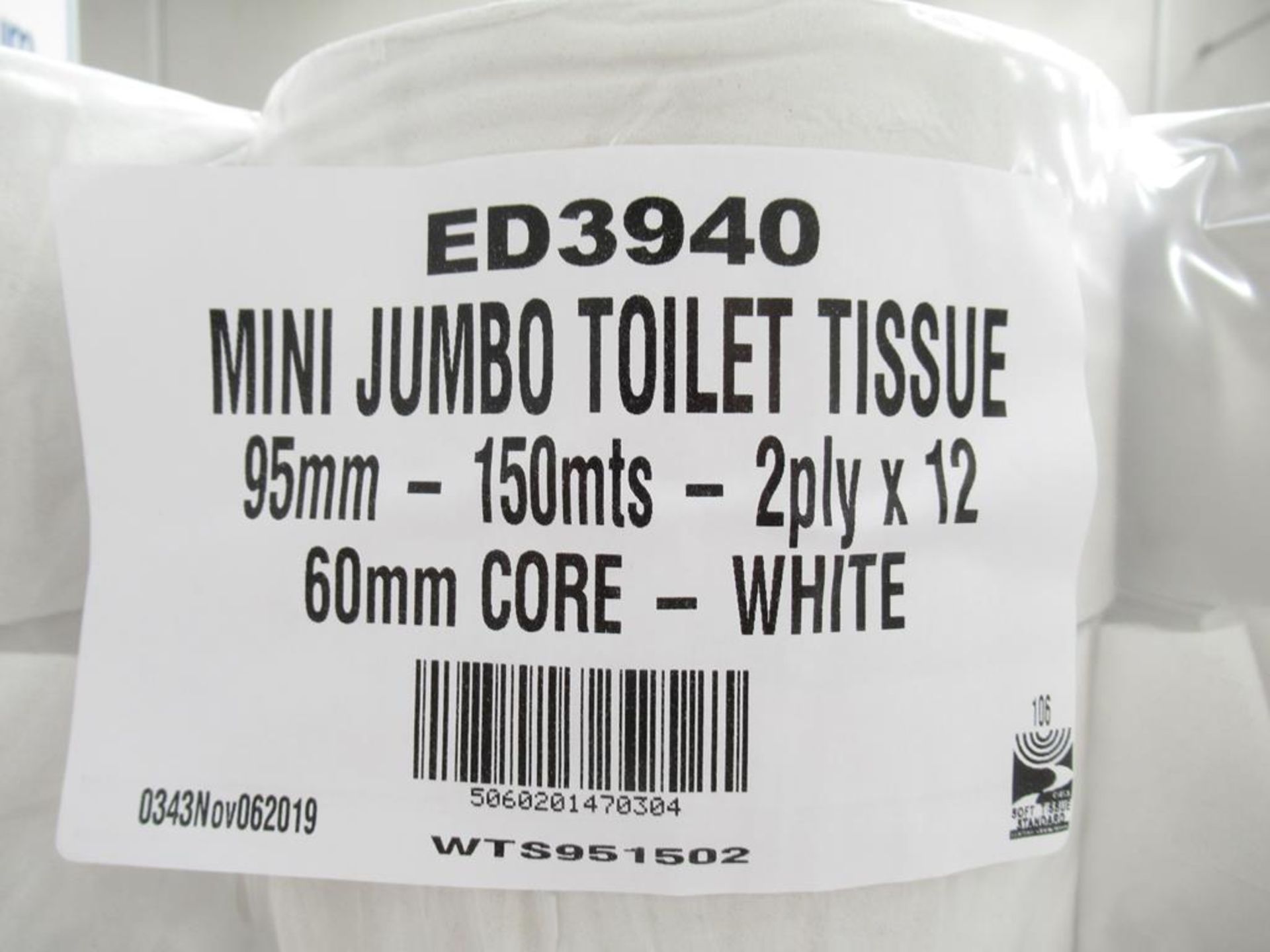 Approx 37 packs of Mini-Jumbo Toilet Tissue 95mm - 150mtrs - 2 ply x 12 60mm core - Image 2 of 2