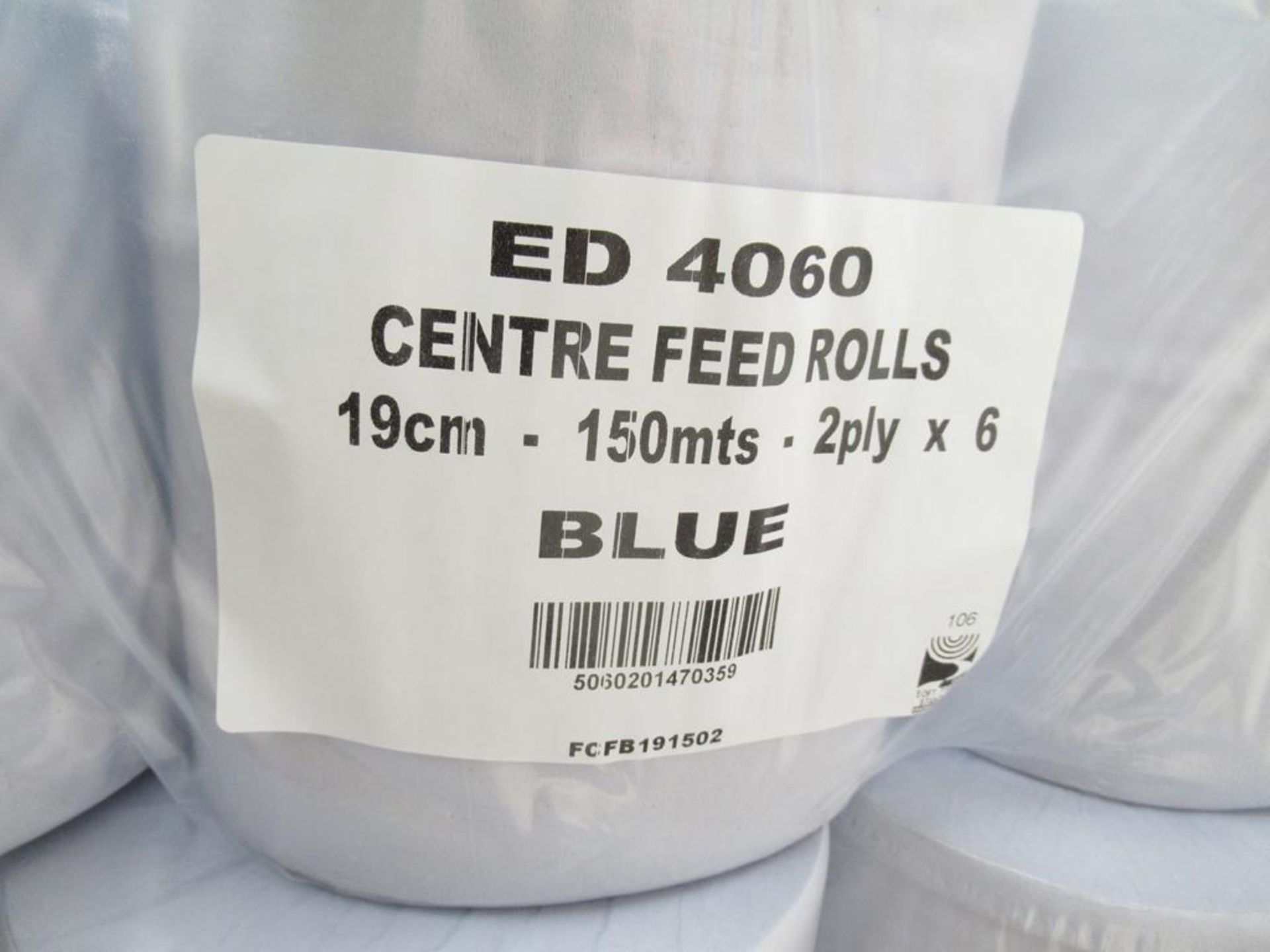 A pallet to contain 21 x packs 6 per pack of Blue Centre Feed Rolls 19cm - 150mts 2 ply - Image 2 of 2