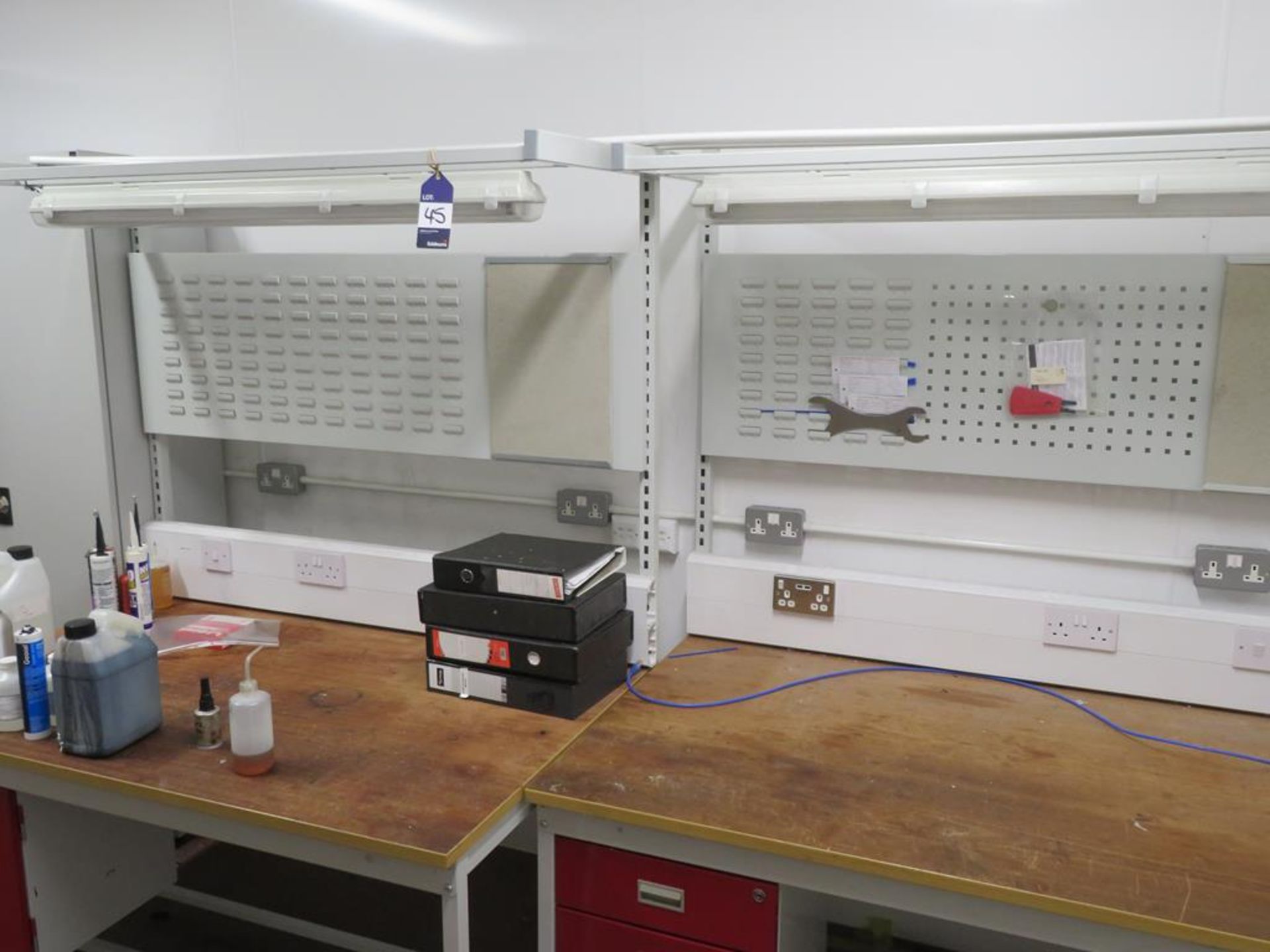 2 x Workshop Benches with Back & Plates and strip lights - Image 3 of 3