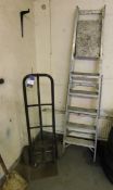 Steel fabricated sack trolley & 6 tread step ladder