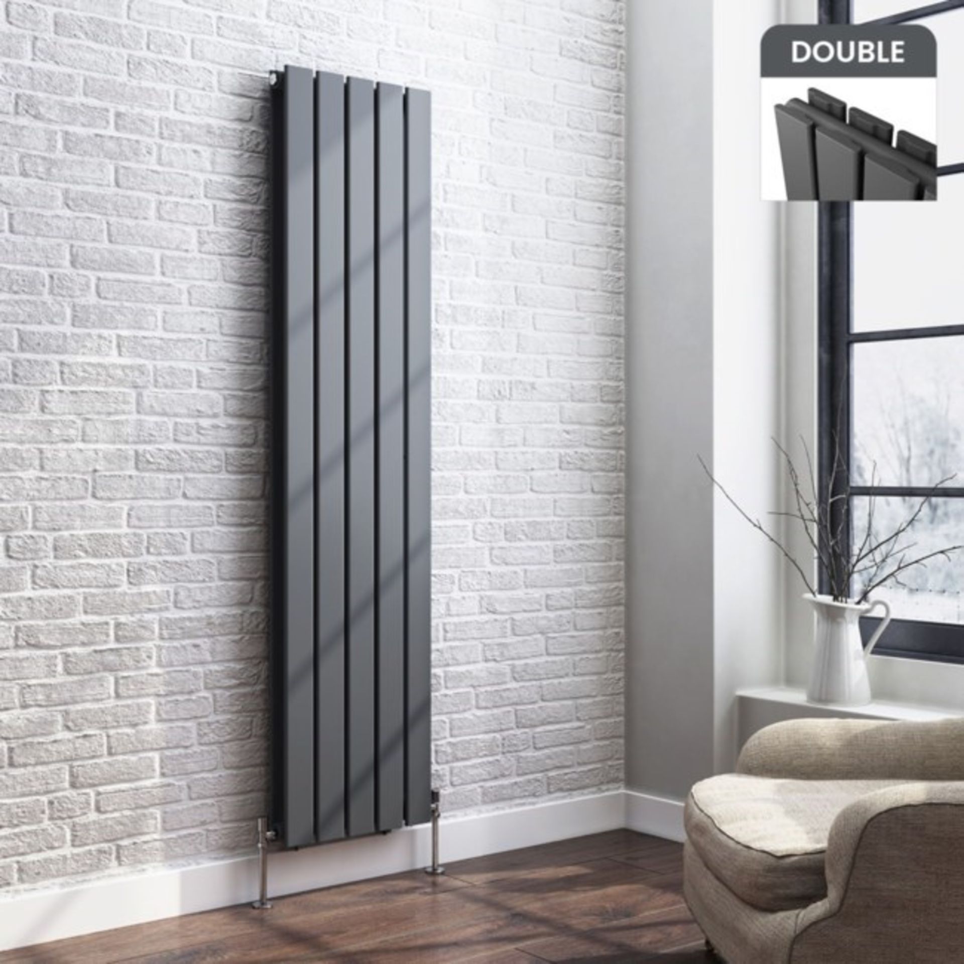 5 BRAND NEW BOXED 1800x480mm Anthracite Double Flat Panel Vertical Radiator.RRP £499.99.Made with