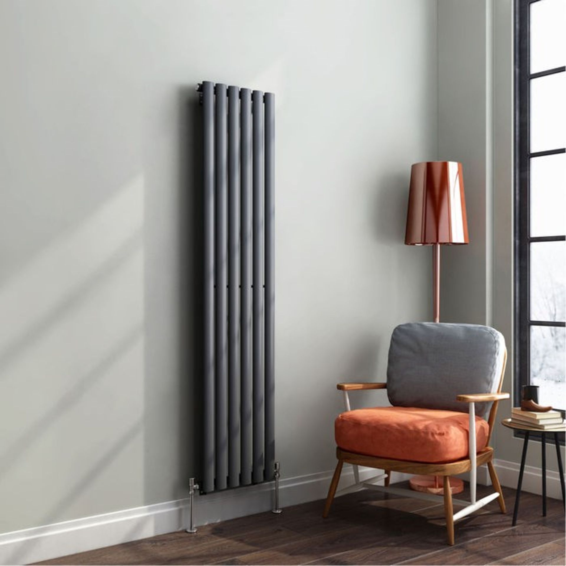 4 BRAND NEW BOXED 1600x360mm Anthracite Single Oval Tube Vertical Radiator.RRP £339.99.Made from low - Image 2 of 3