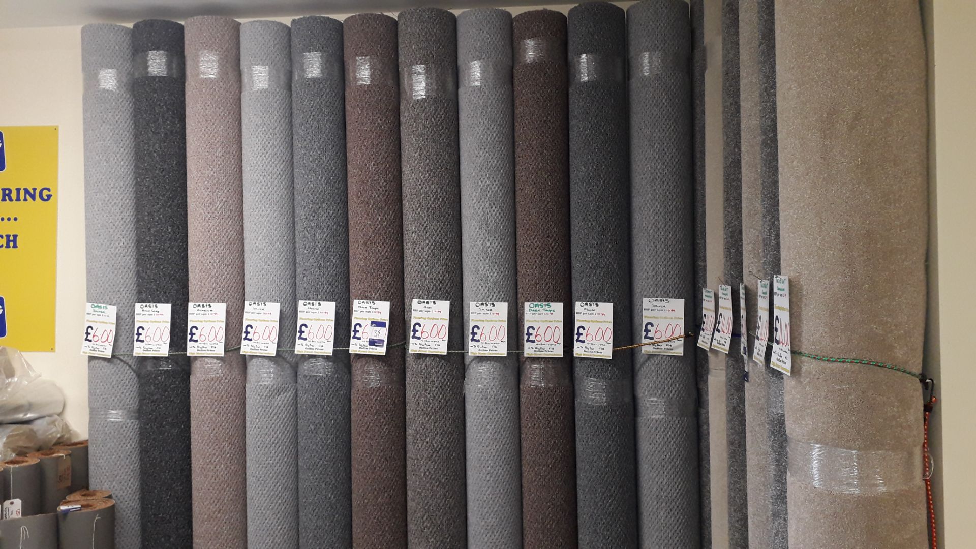 11 x Rolls of Oasis Carpet Comprising of 4 x Silver (3 x 2.9 x 4m & 1 x 2.9 x 5m) 2 x Dark Taupe 2.9