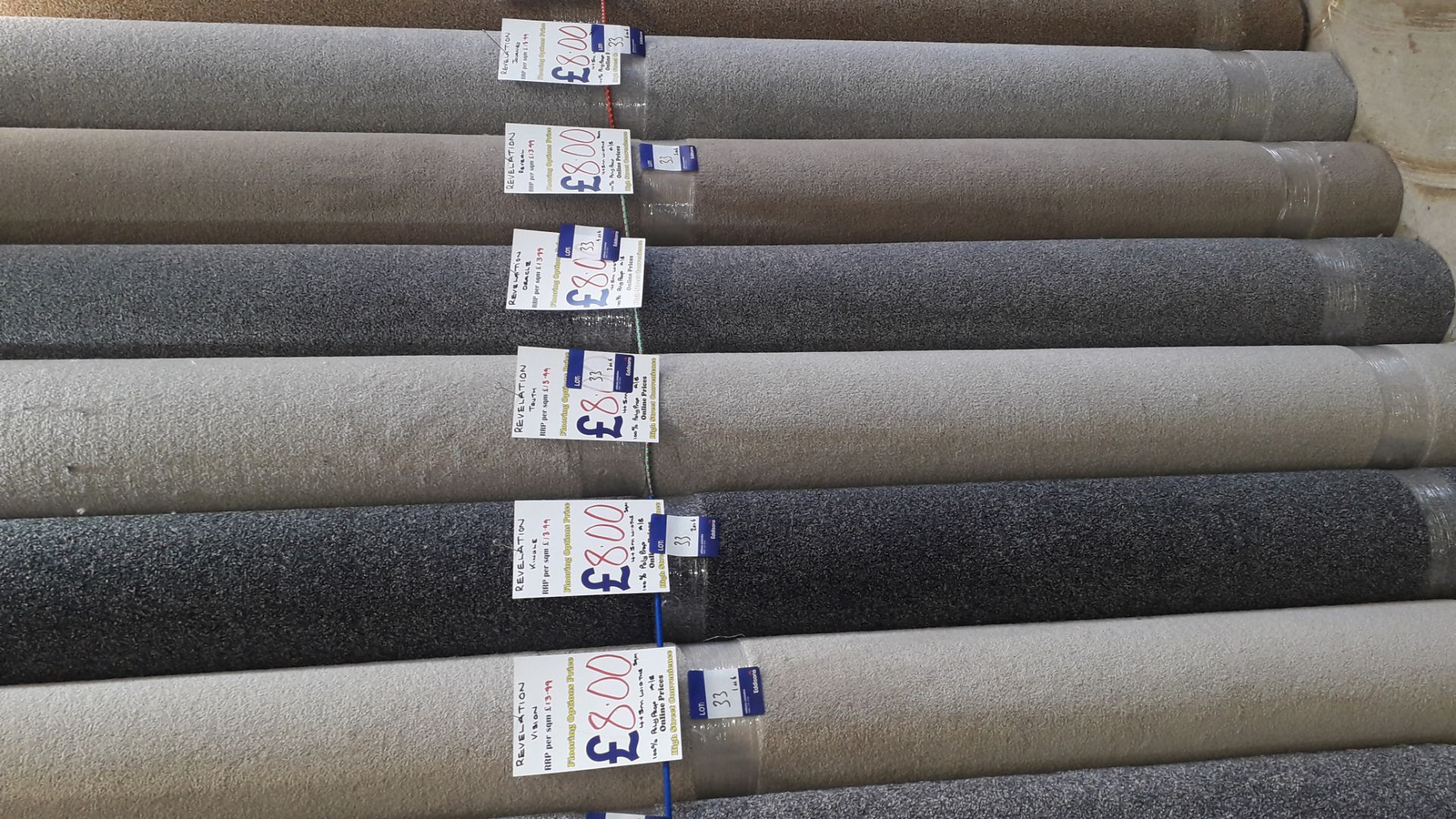 6 x Revelation Carpets Comprising of 1 x Vision 2.9m x 4m Rp. £8 Sqm, 1 x Kindle 2.9m x 4m Rp. £8