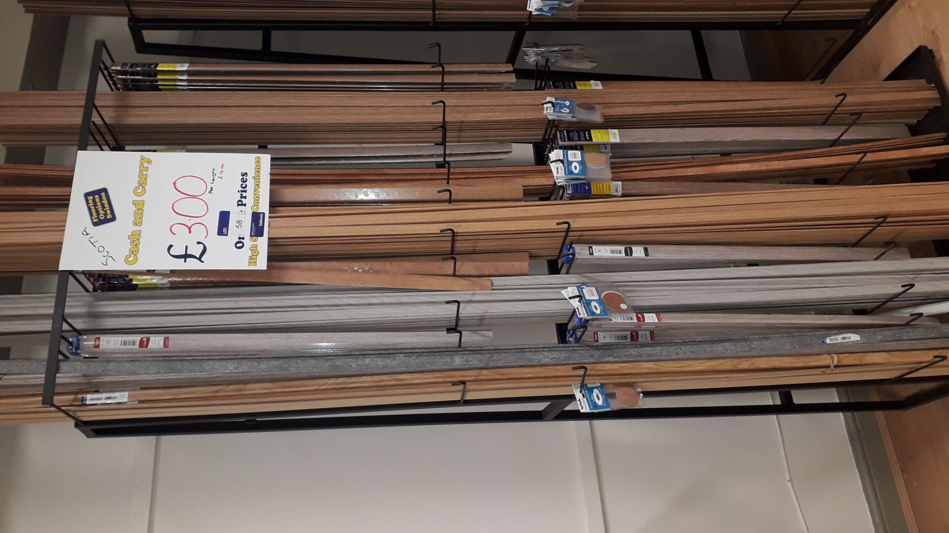 Stock Rack and Contents containing Various Scotia Profile Bars, Quick Step, Ramp Profile, Flat