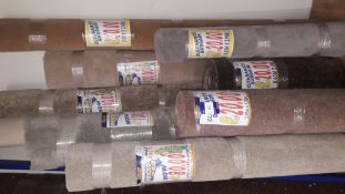 9 x Part Rolls of Various Polypropylene Carpet - (Carpet rack not included) Located Upstairs