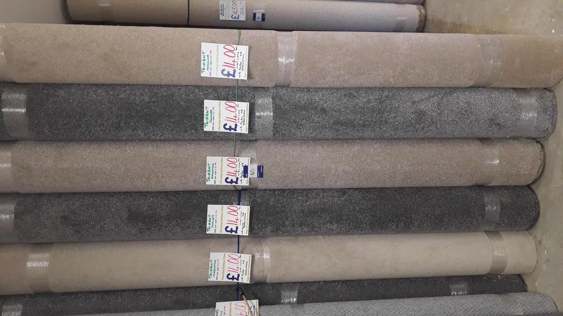 6 x Rolls of Trident Carpet Comprising of 2 x Gaslight, 1 x Alabaster, 1 x Bathstone, 1 x Pandora, 1