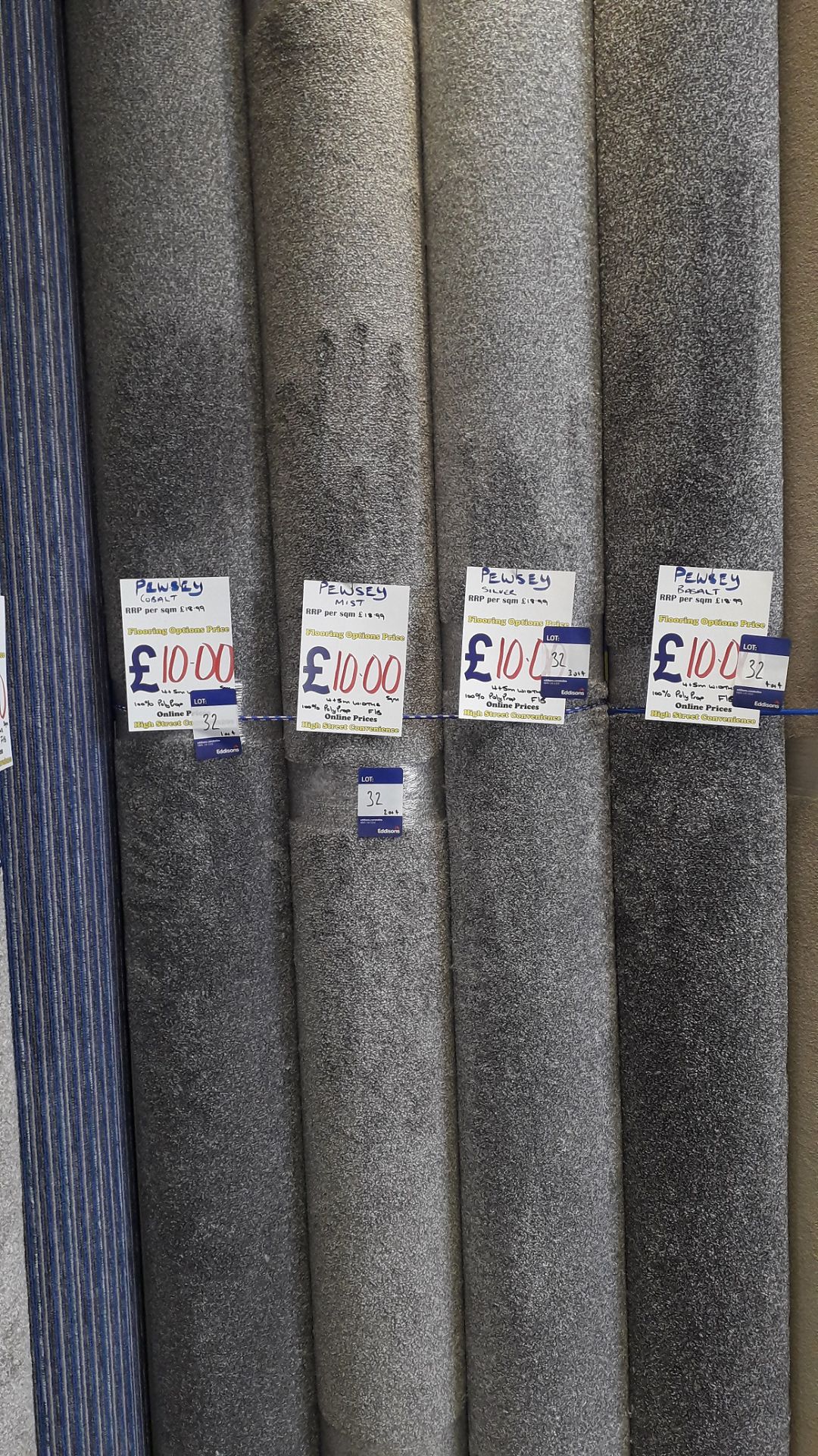4 x Rolls of Pewsey Carpet Comprising of Cobalt 2.9 x 4m Rp. £10 Sqm, Mist 2.9 x 4m Rp. £10 Sqm,