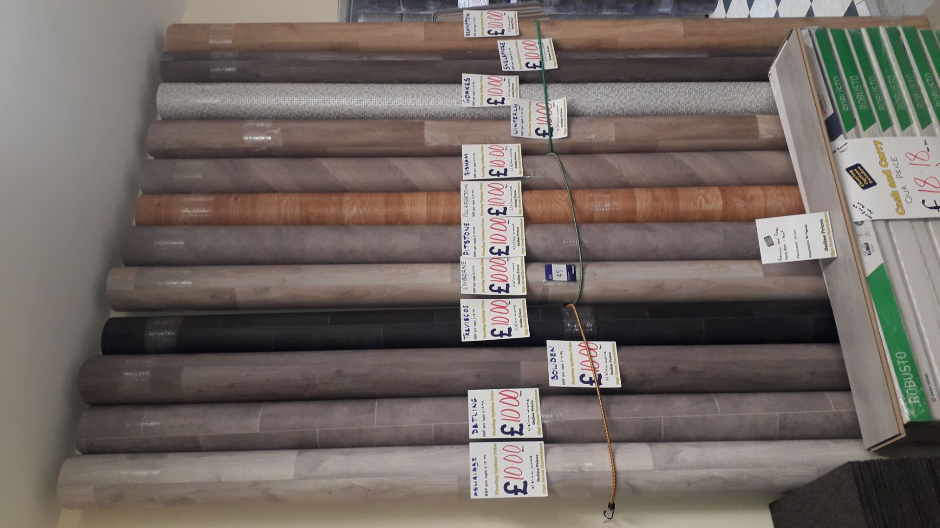 12 Rolls of Various Lino Comprising of Ashridge, Defling, Bowden, Treviscoe, Enborne, Pistone,