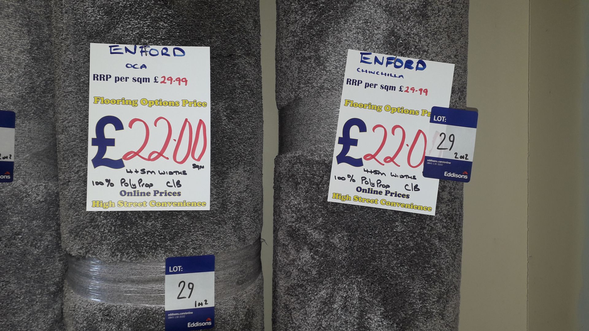 2 Rolls of Enford Carpet Comprising of 1 x Oca 2.70m x 5m Rp. £22 Sqm, 1 x Chinchilla 2.90m x 5m Rp. - Image 2 of 2