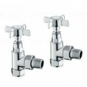 BRAND NEW BOXED Traditional Angled Heated Towel Rail Radiator Valves Cross Head Pair 15mm Manual.For