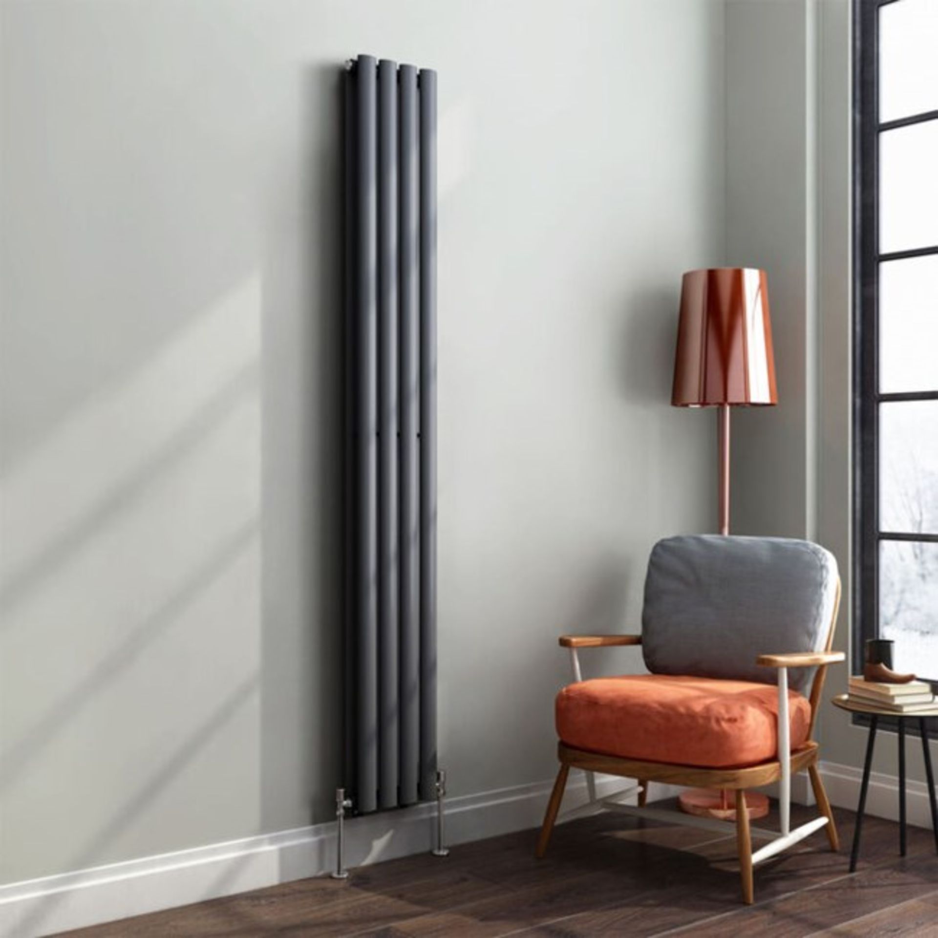 BRAND NEW BOXED 1800x240mm Anthracite Double Oval Tube Vertical Radiator.RRP £294.99. Anthracite - Image 2 of 3
