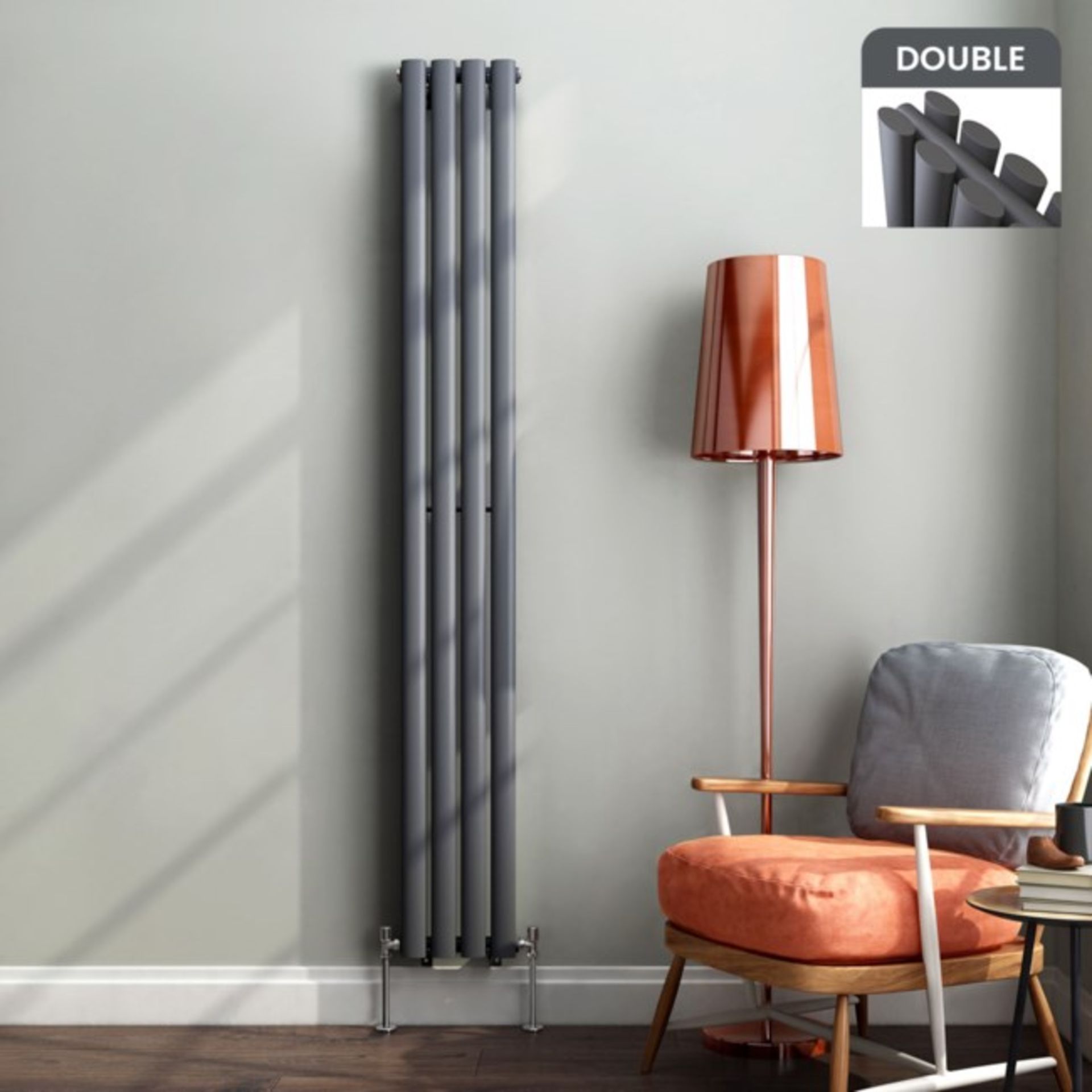 BRAND NEW BOXED 1800x240mm Anthracite Double Oval Tube Vertical Radiator.RRP £294.99. Anthracite