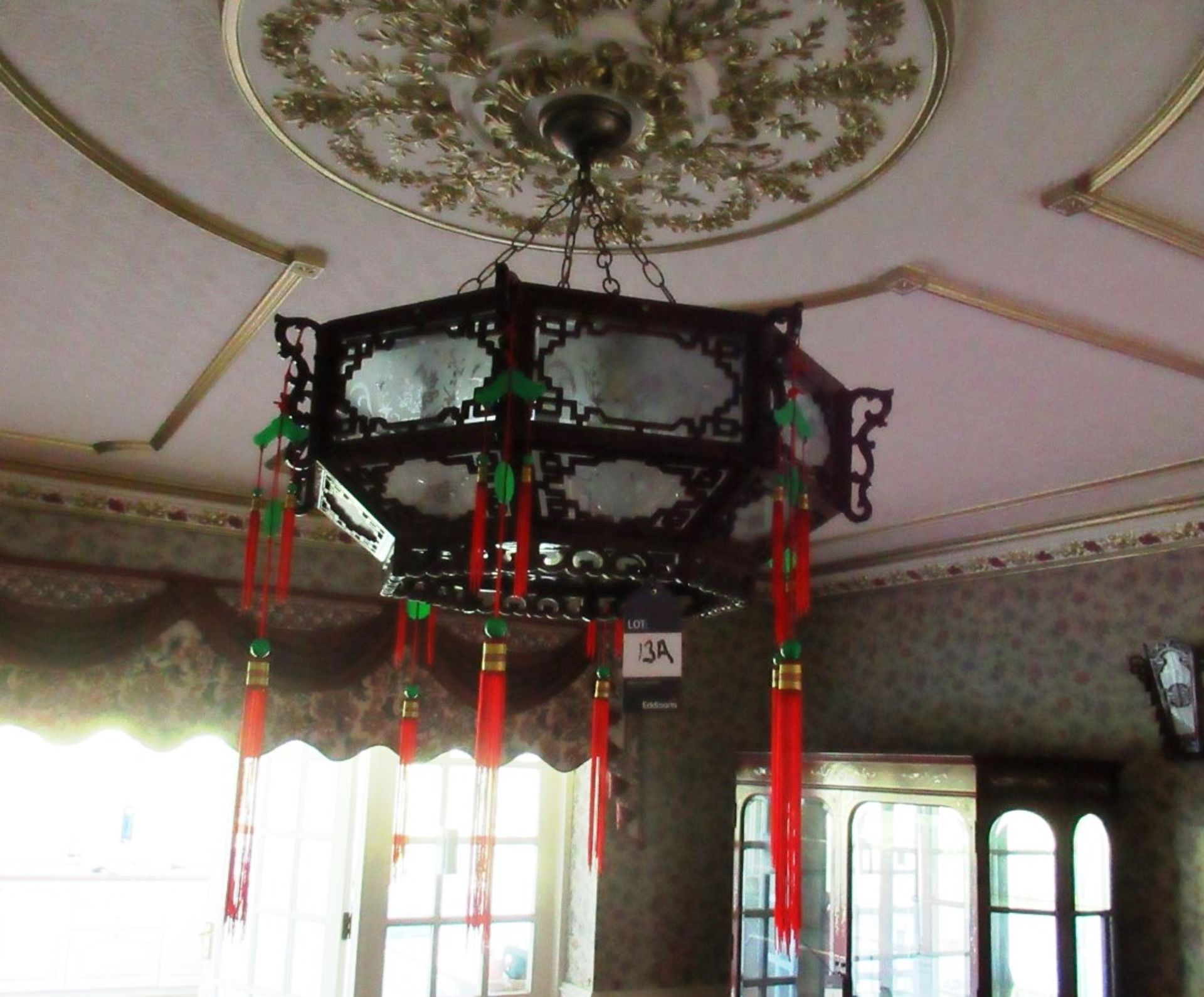 Oriental Themed Centre Light Fitting and 4 Matching Wall Light Fittings