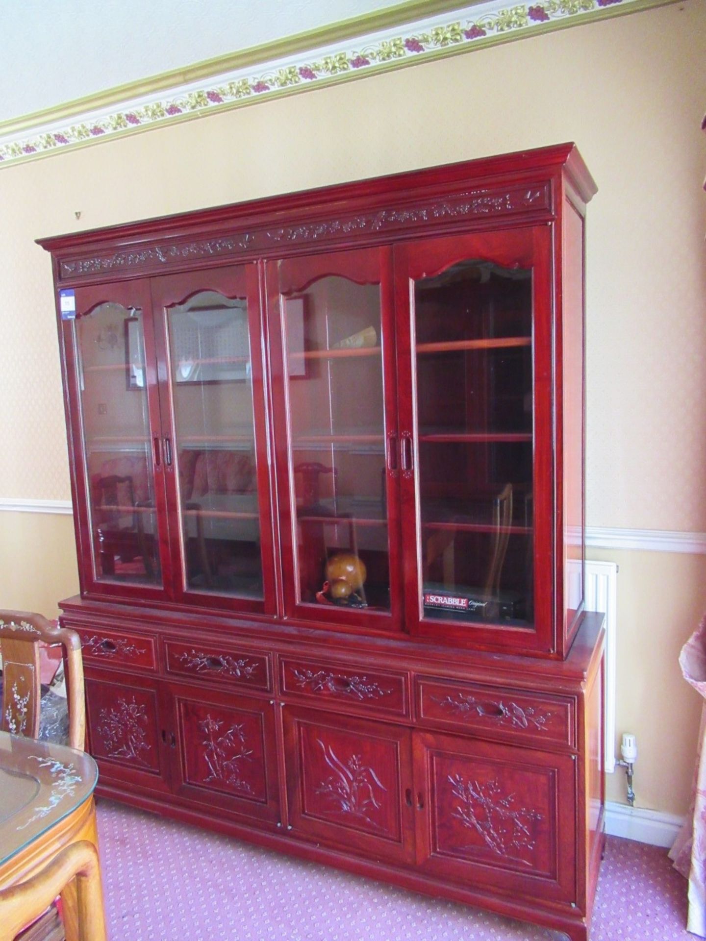 Rosewood Effect Oriental Themed Multi Cupboard / Drawer Display Cabinet 2060x1820x480mm