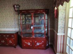 Rosewood Effect Oriental Themed Glazed Multi Drawer / Cupboard Display Unit 1900 x 1500 x 450mm