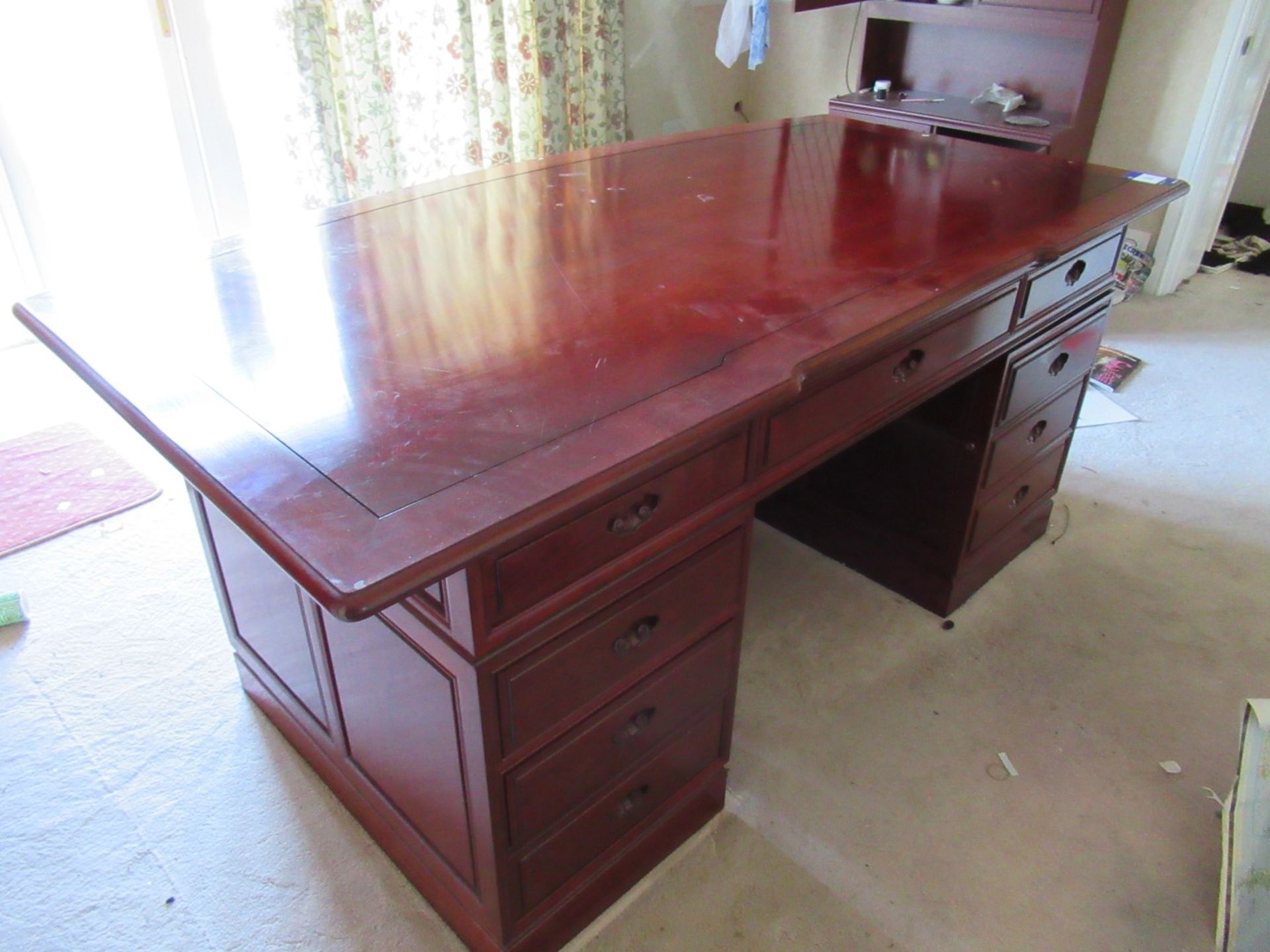 Large Rosewood Effect Office Desk with 2 Under Desk 3 Drawer Pedestals - Image 2 of 2