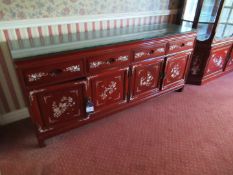 Rosewood Effect Glazed Top Oriental Themed Sideboard with Cupboard and 4 Drawers 800 x 1830 x 480