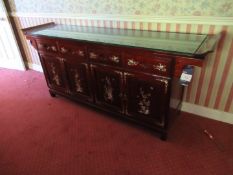 Rosewood Effect Glazed Top Oriental Themed Sideboard with Cupboard and 4 Drawers 800 x 1970 x 460