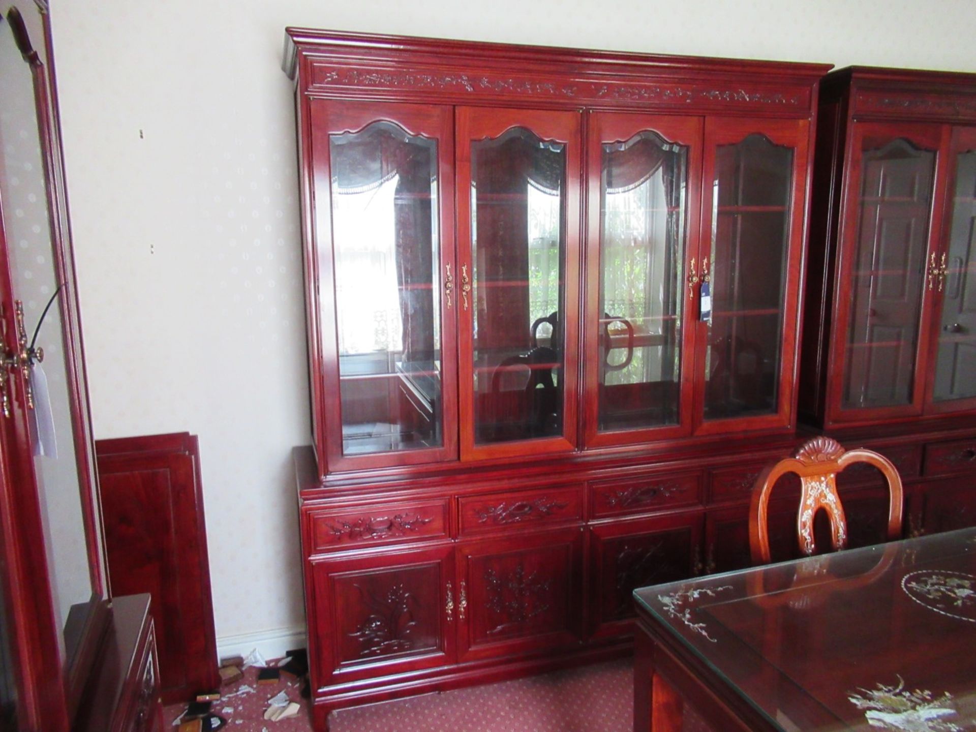 Rosewood Effect Oriental Themed Multi Cupboard / Drawer Display Cabinet 2060x1820x480mm