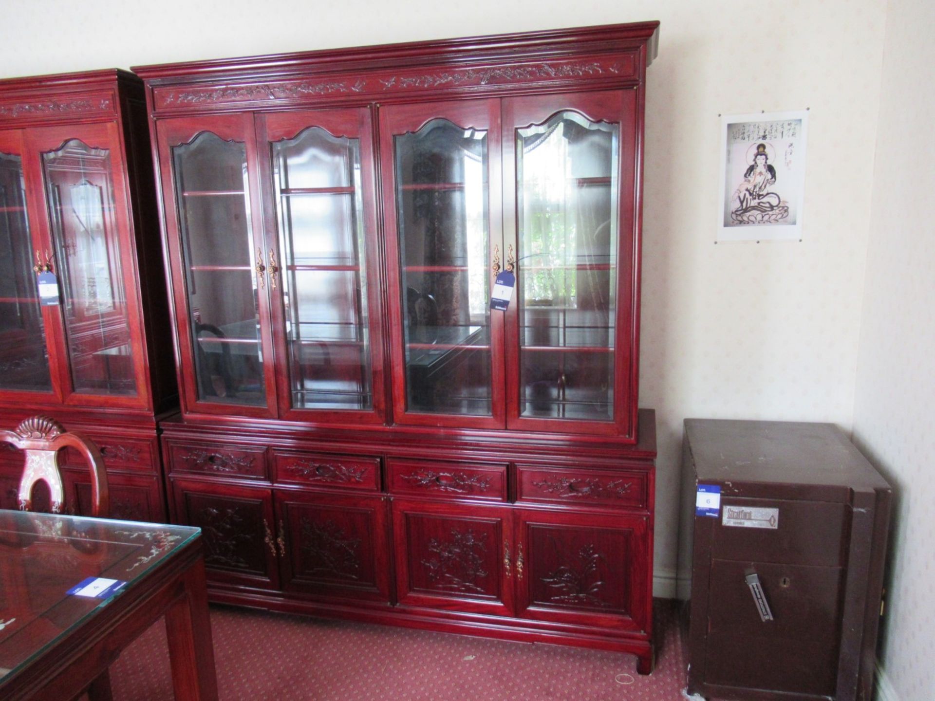 Rosewood Effect Oriental Themed Multi Cupboard / Drawer Display Cabinet 2060x1820x480mm