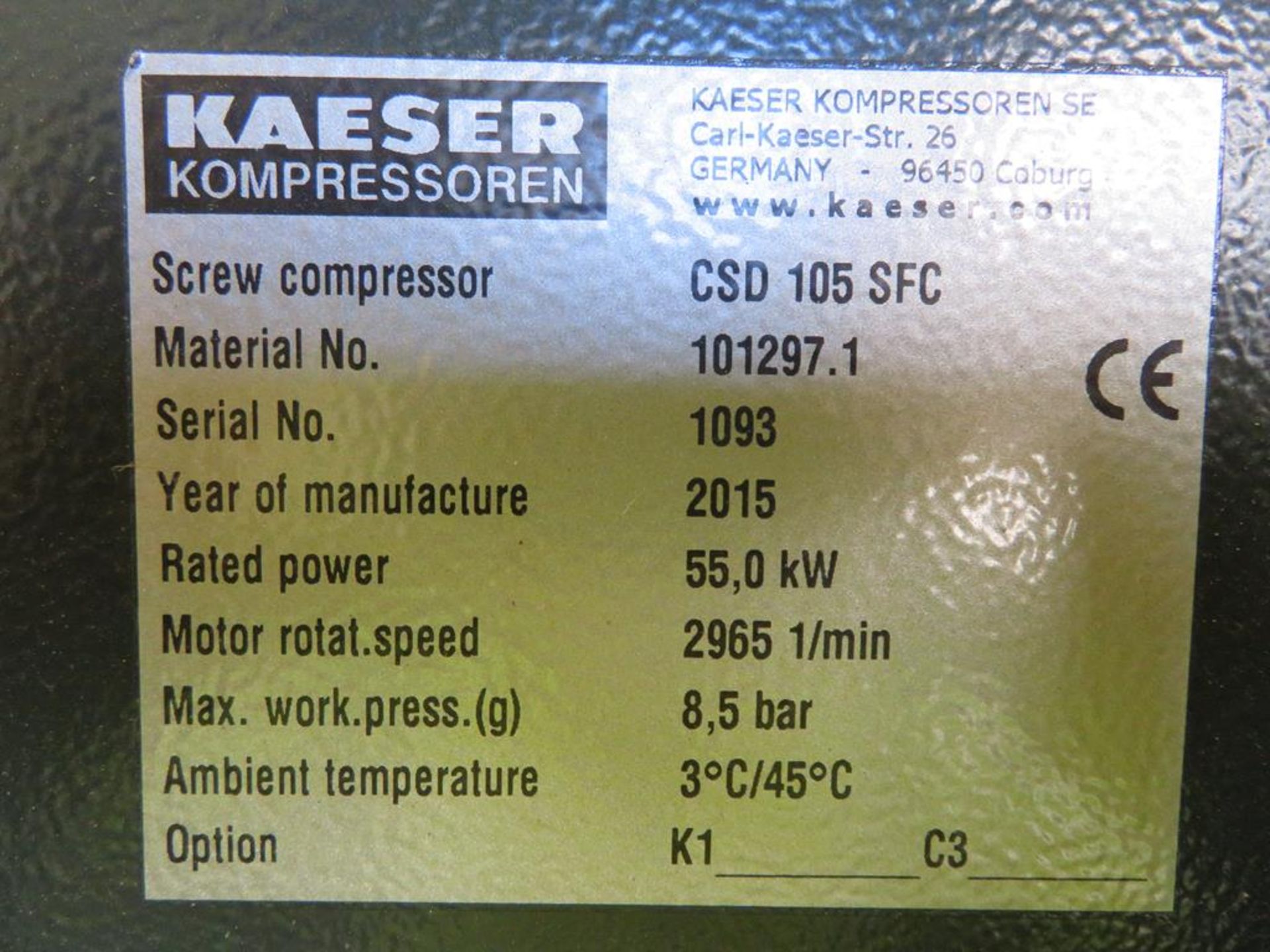 Kaeser Compresses Air System inc 2015 Kaeser CSD 105 SFC Screw Compressor - Image 6 of 25