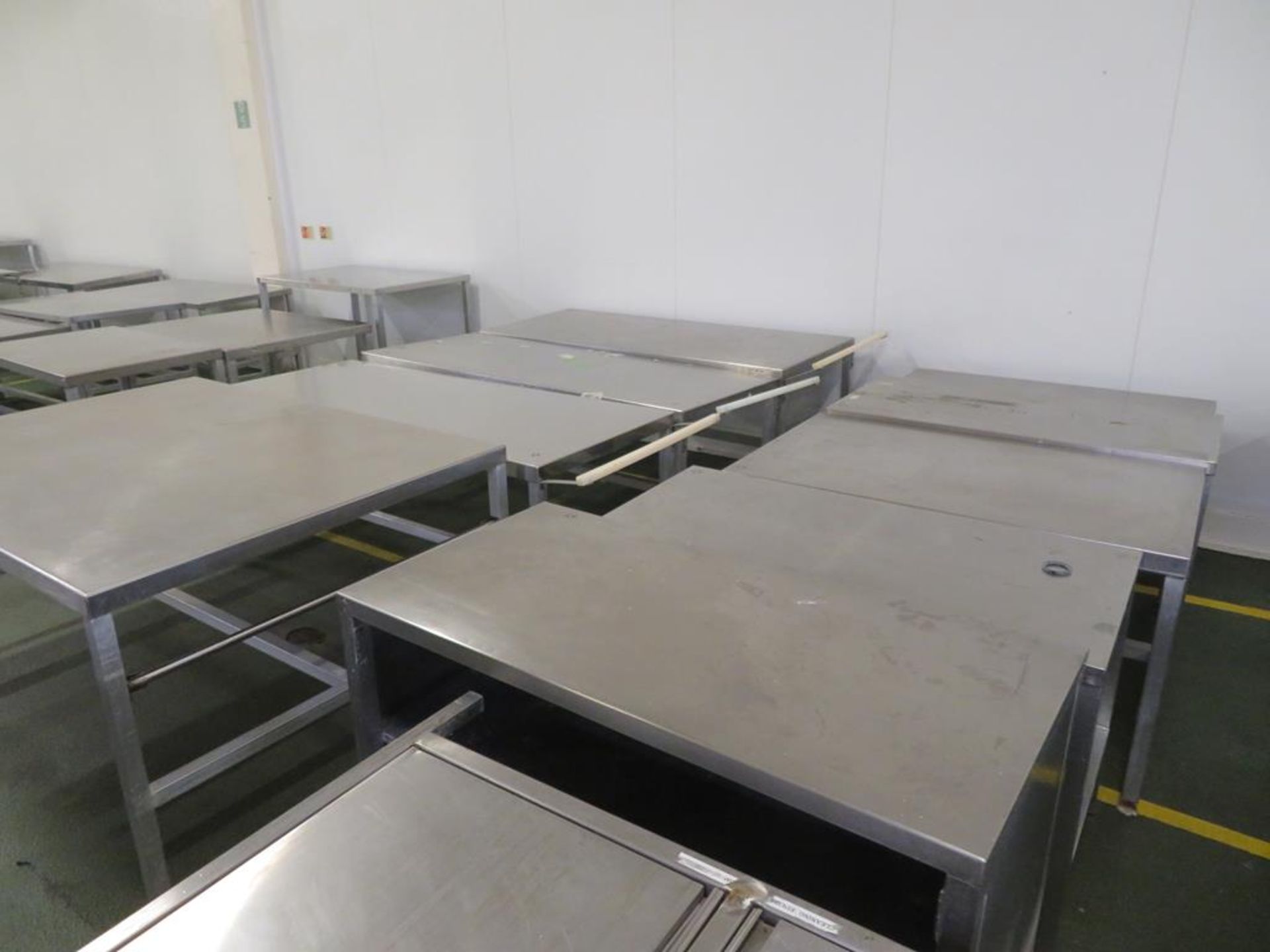 8 x Stainless Steel Topped Aluminium based Tables (the largest 1700 x 1200mm) and an open fronted ca - Image 3 of 3