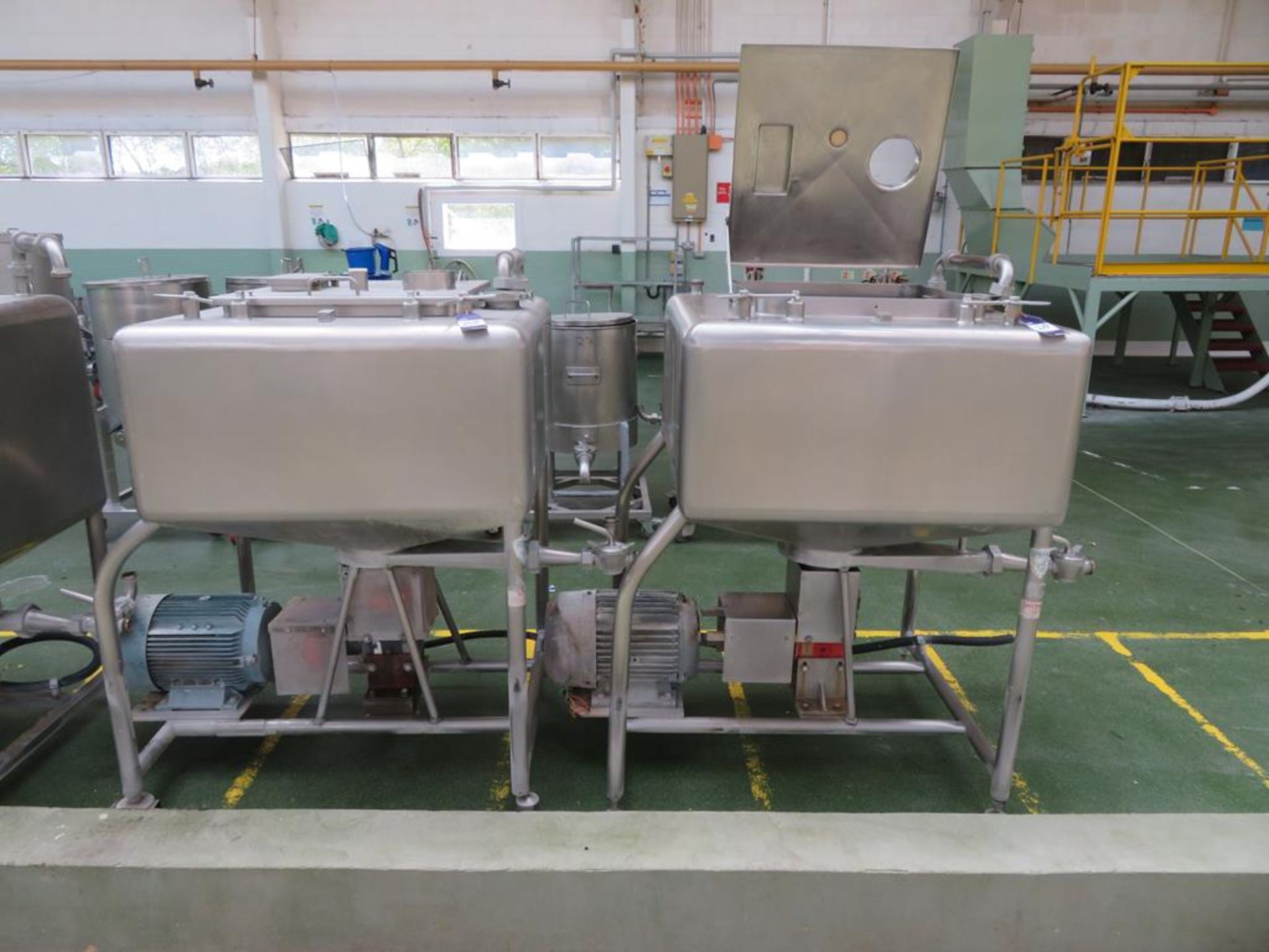 2 x Fat Mixing Tanks with Motor Driven Bottom Blade (1000 x 1000 x c700 mm deep)